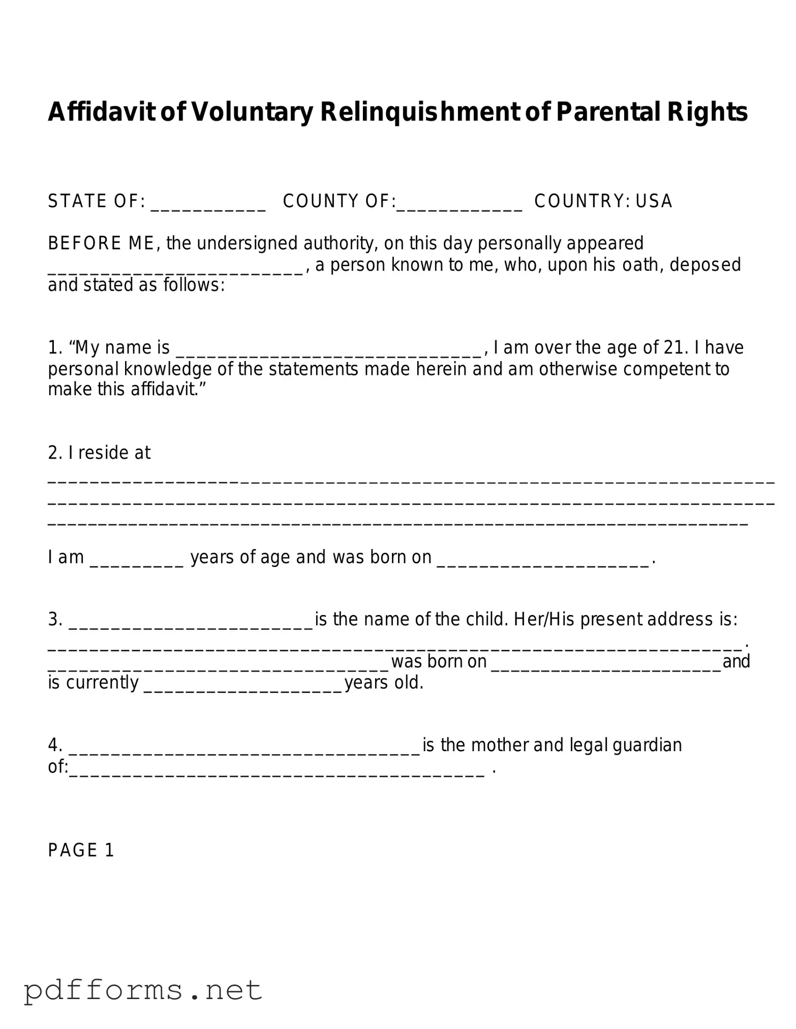 Download Affidavit Parental Rights Template