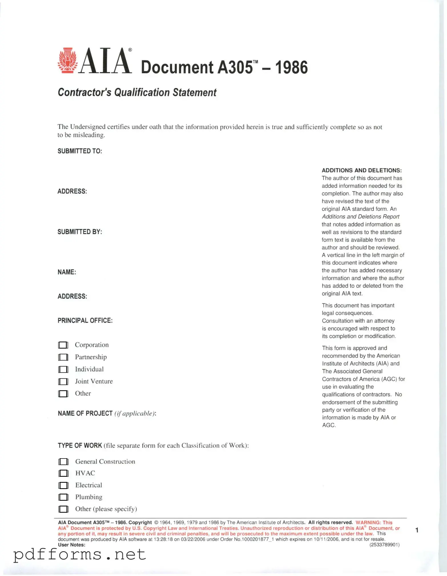 Download AIA A305 Template