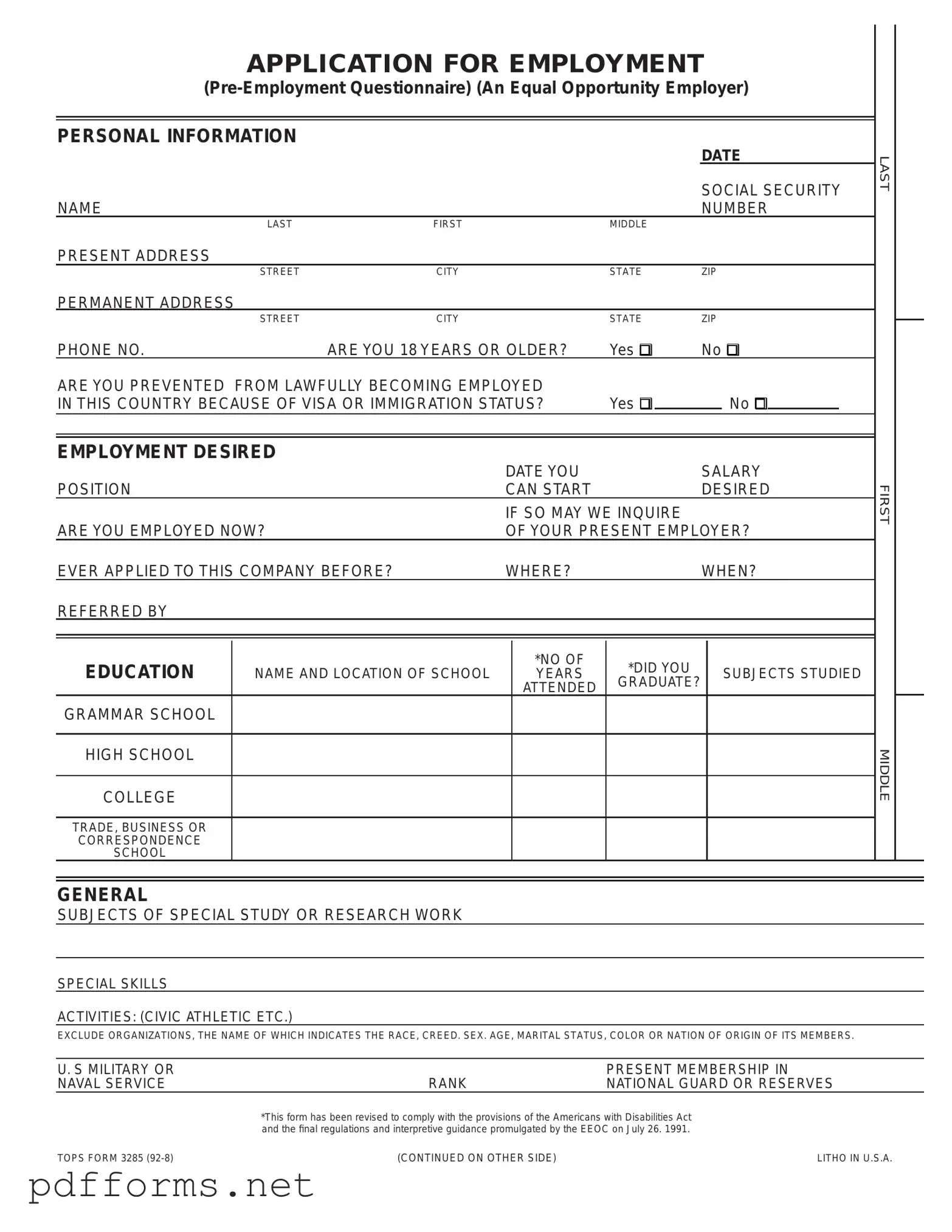 Download Employment Application Pdf Template