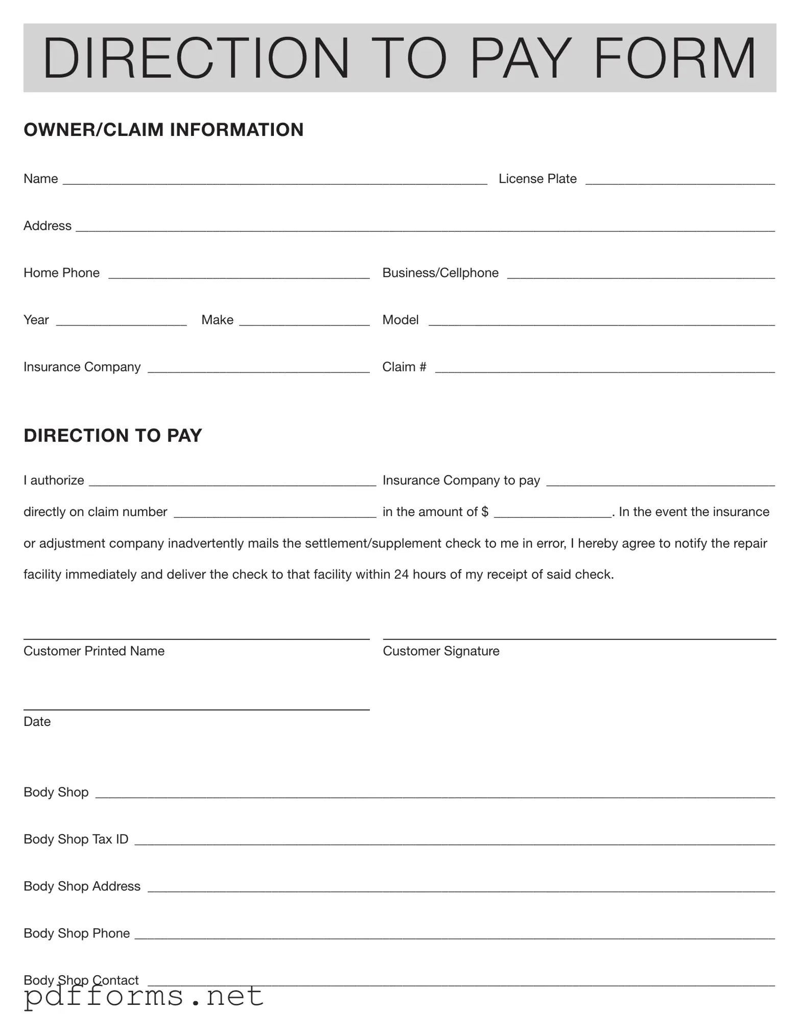Download Authorization And Direction Pay Template