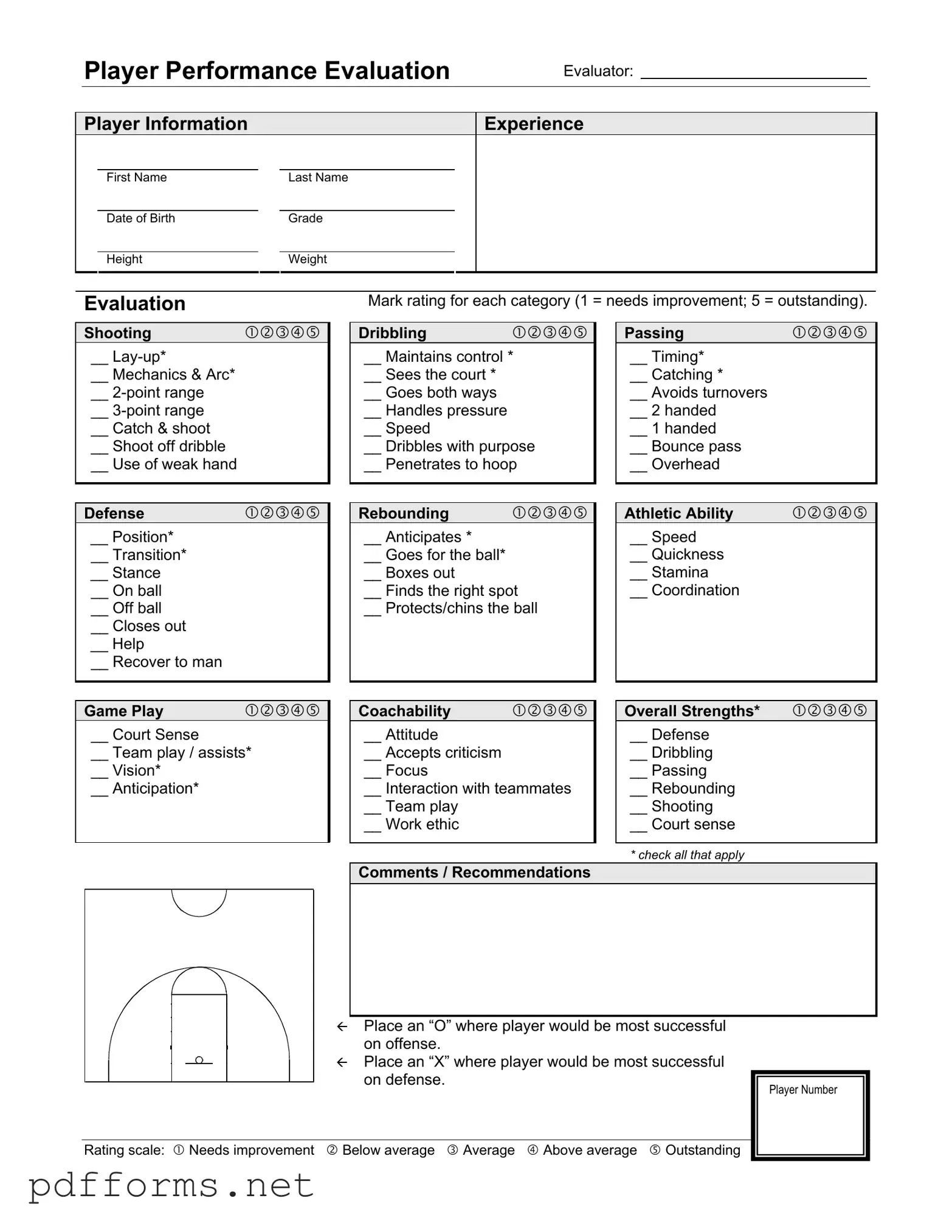 Download Basketball Evaluation Template