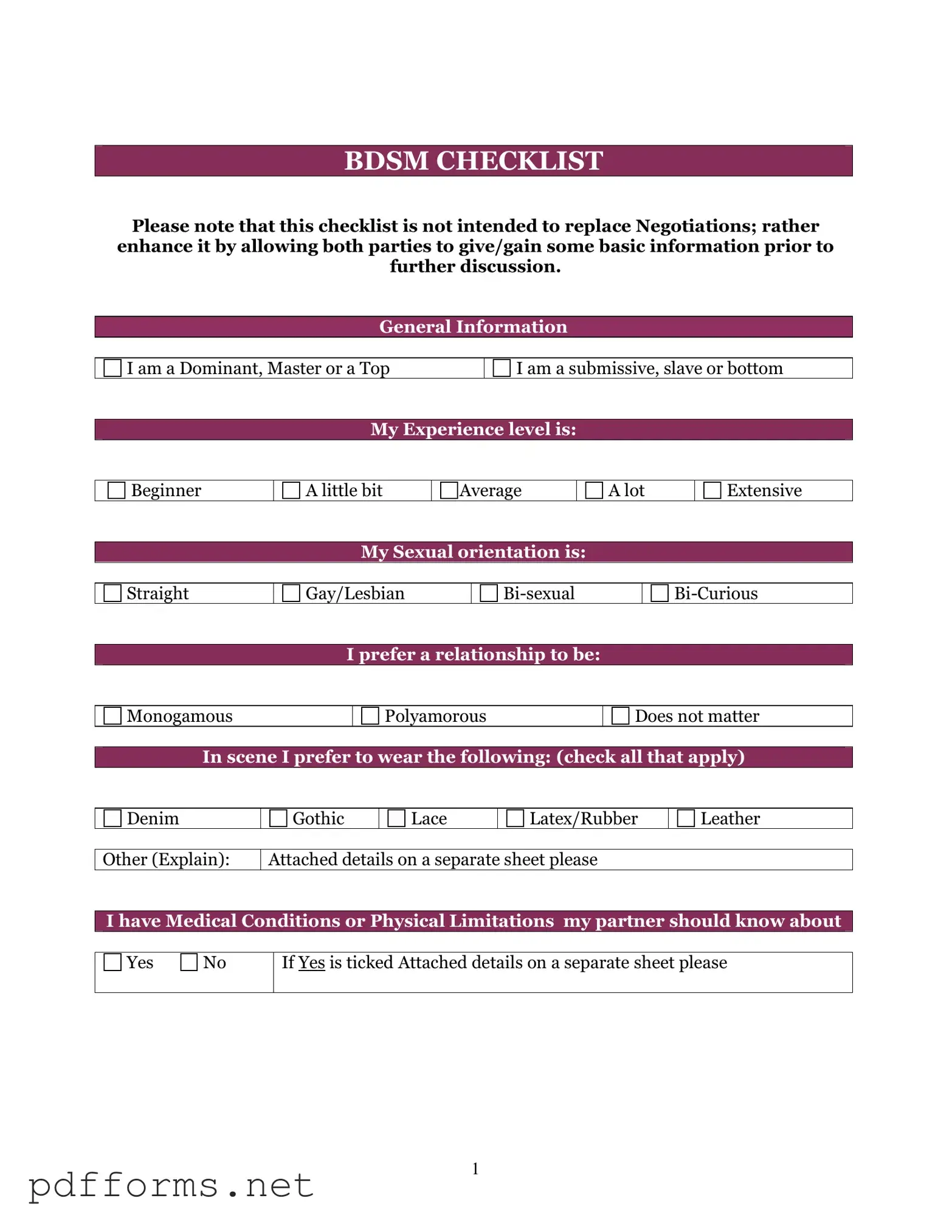 Download Bdsm Checklist Template