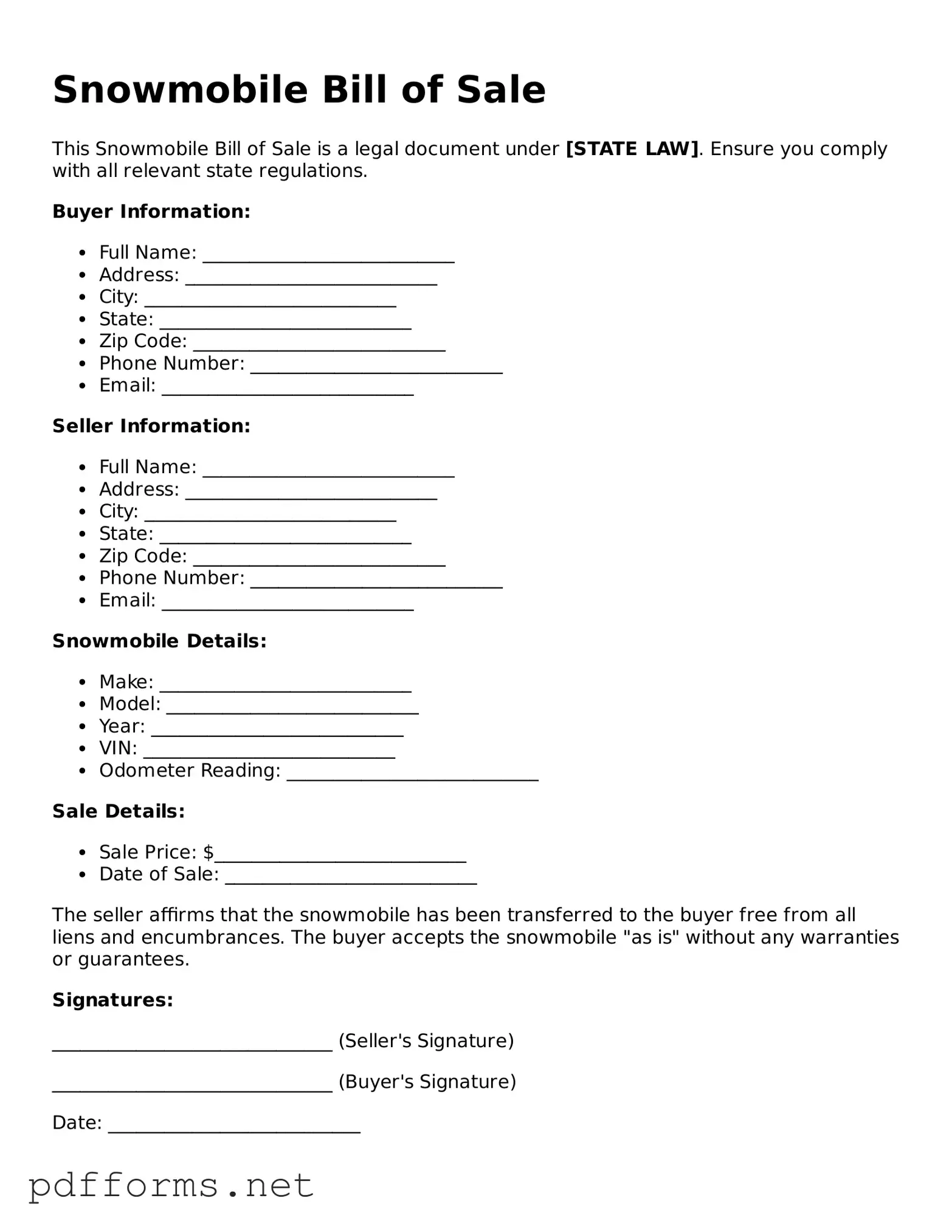 Official Snowmobile Bill of Sale Template