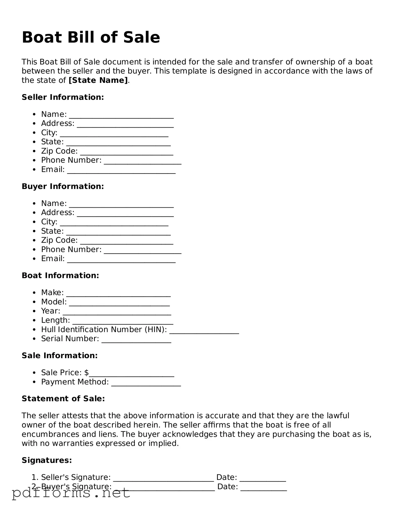 Official Boat Bill of Sale Template