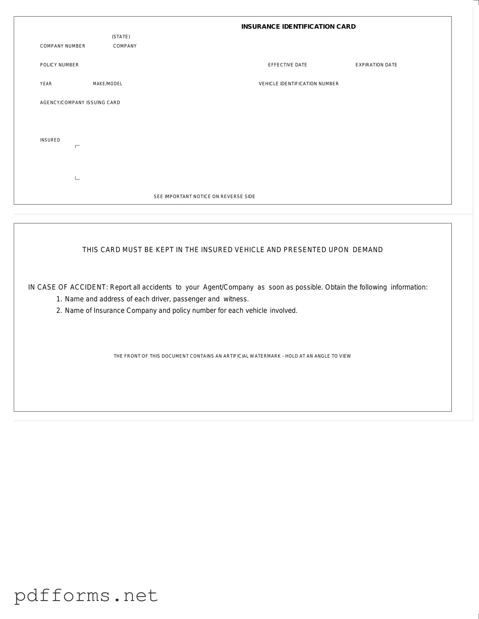 Download Auto Insurance Card Template