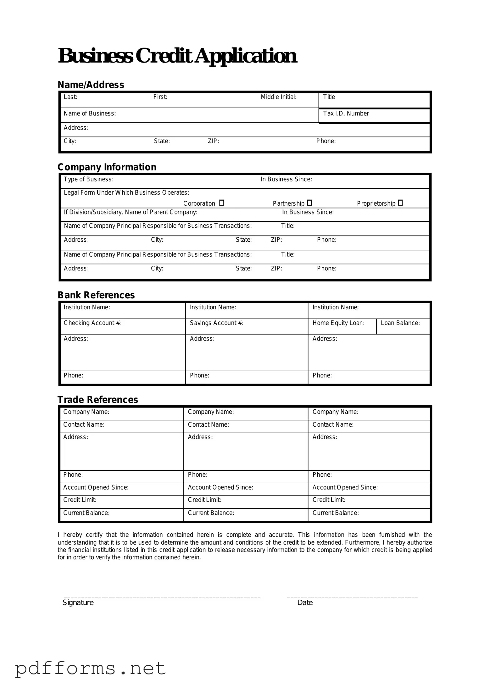 Download Business Credit Application Template