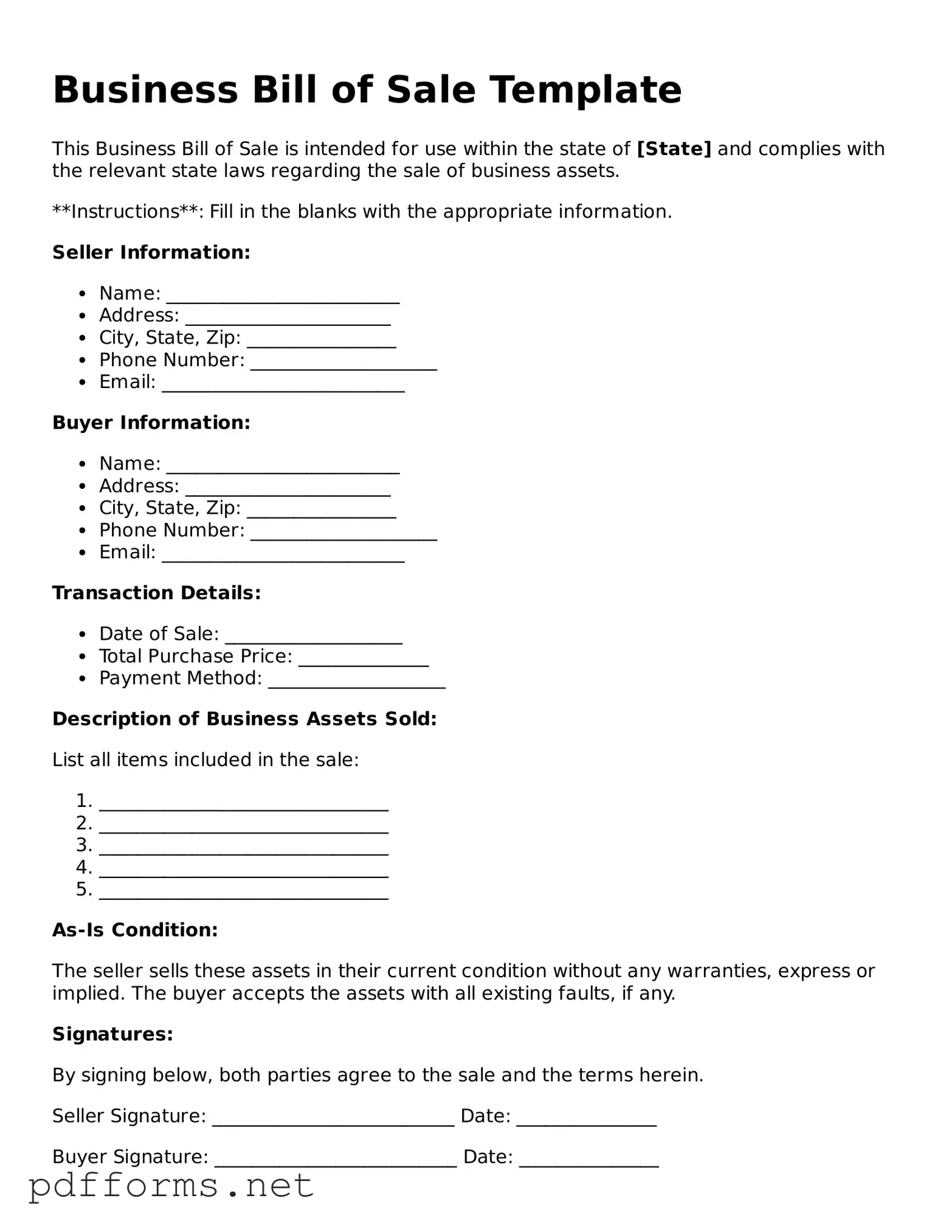 Official Business Bill of Sale Template