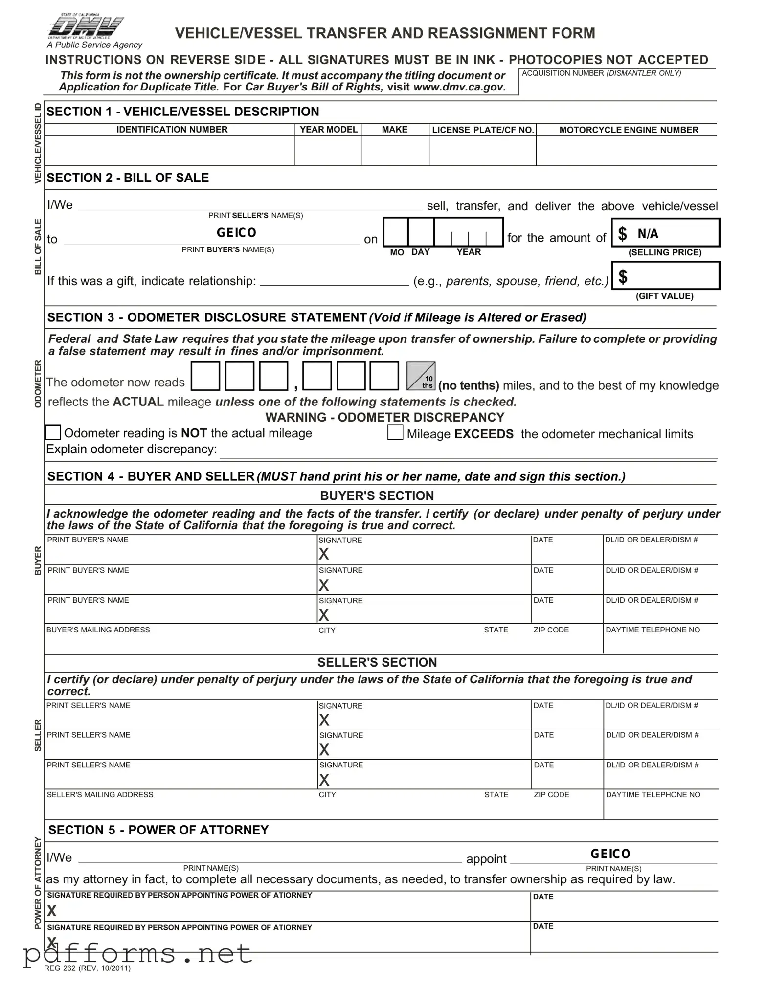 Download California Fotm Reg 262 Template