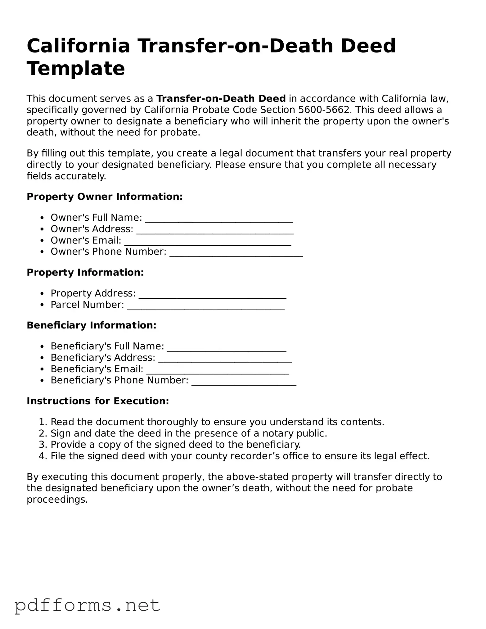 Free  Transfer-on-Death Deed Document for California