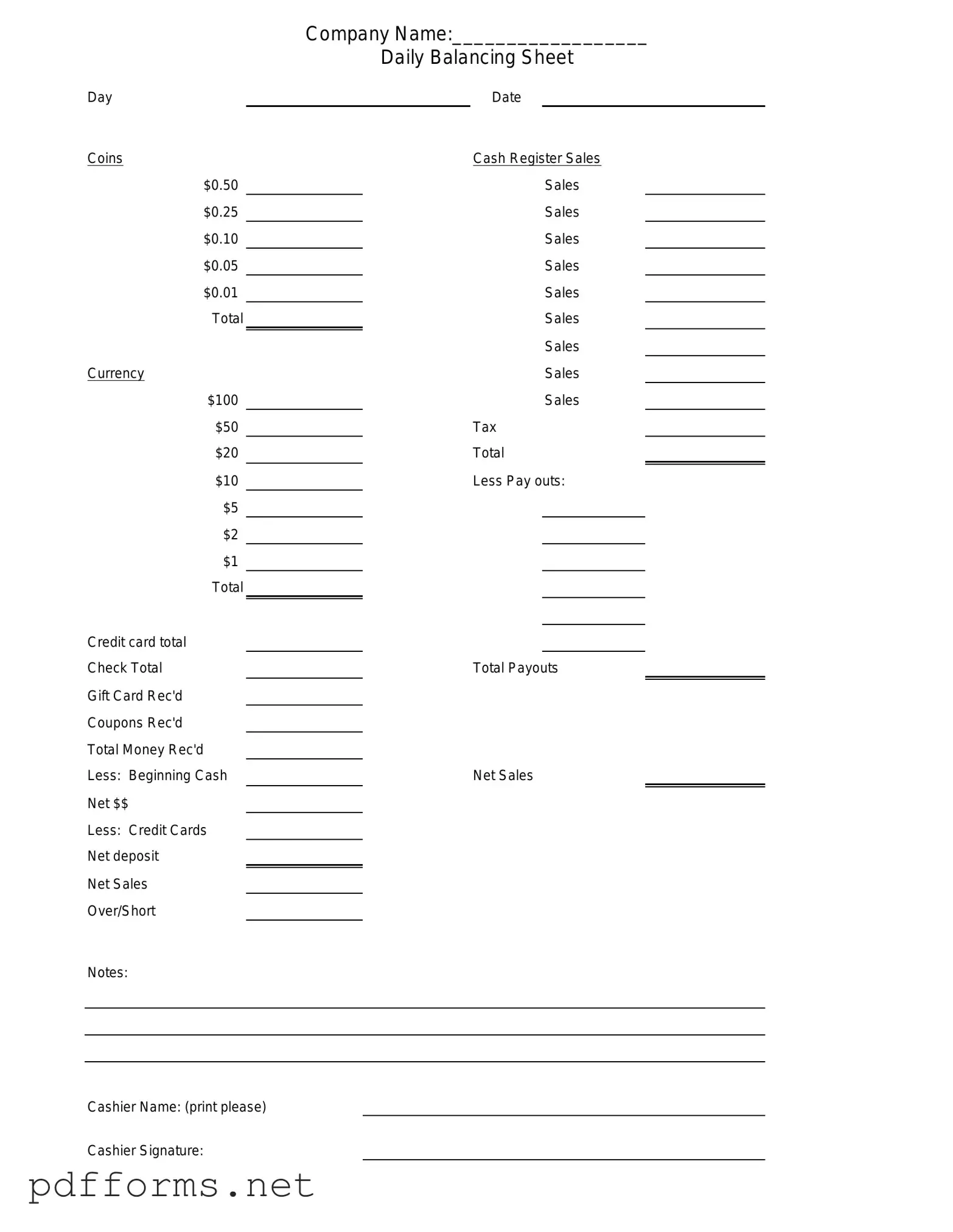 Download Cash Drawer Count Sheet Template