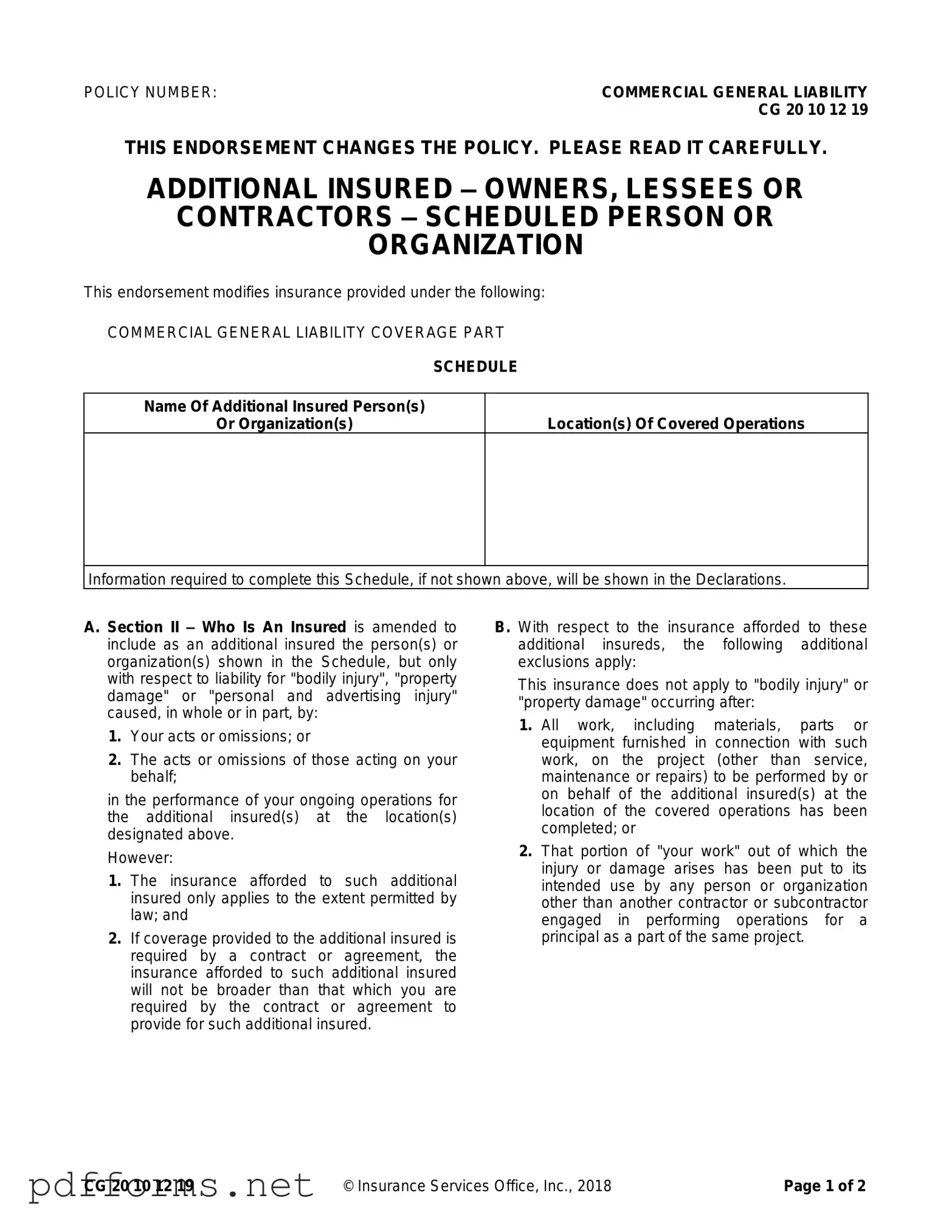 Download Cg 20 10 07 04 Liability Endorsement Template