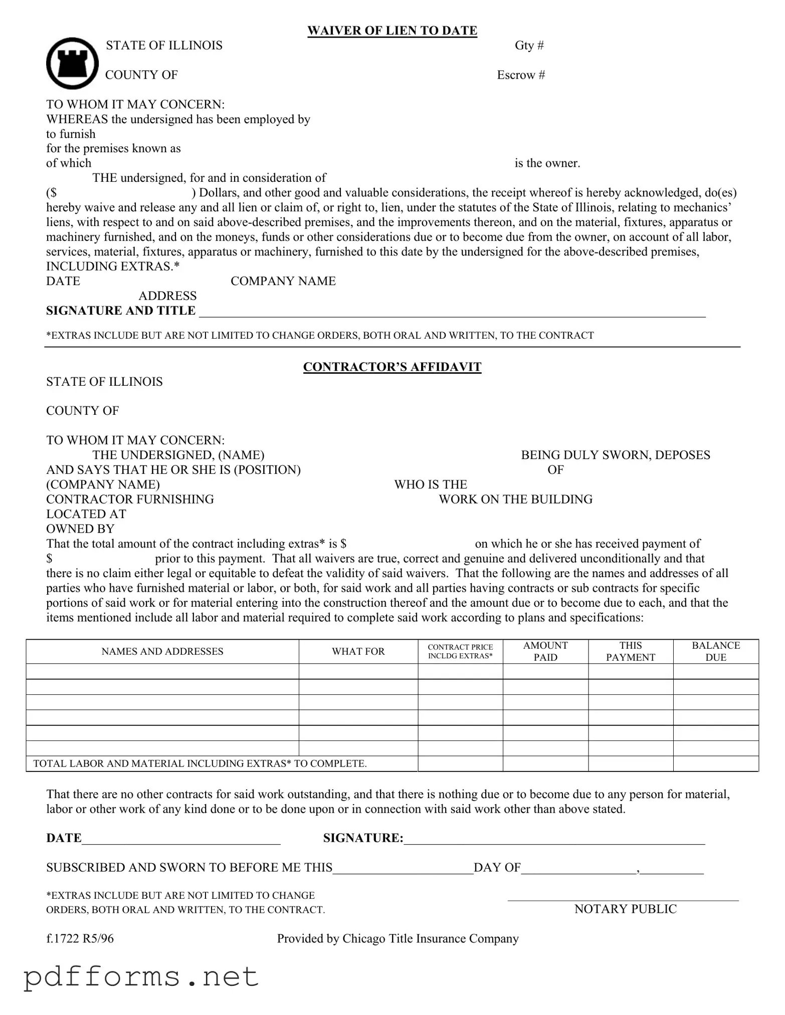 Download Chicago Title Waiver Format Template