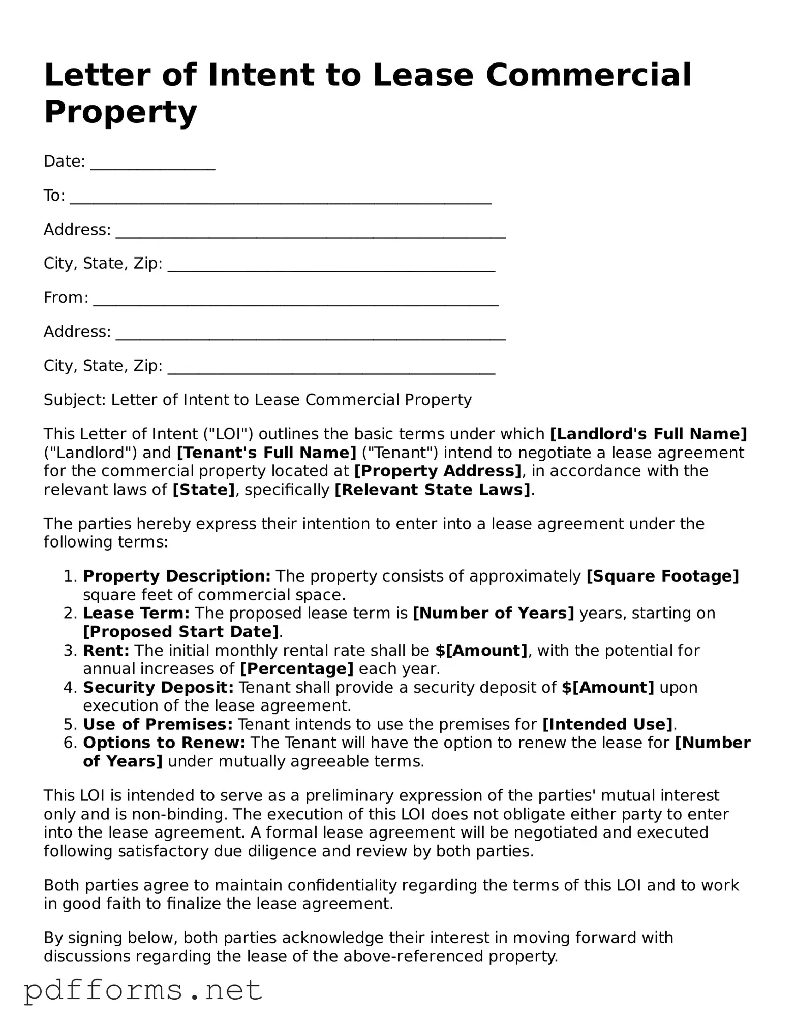 Official Letter of Intent to Lease Commercial Property Template