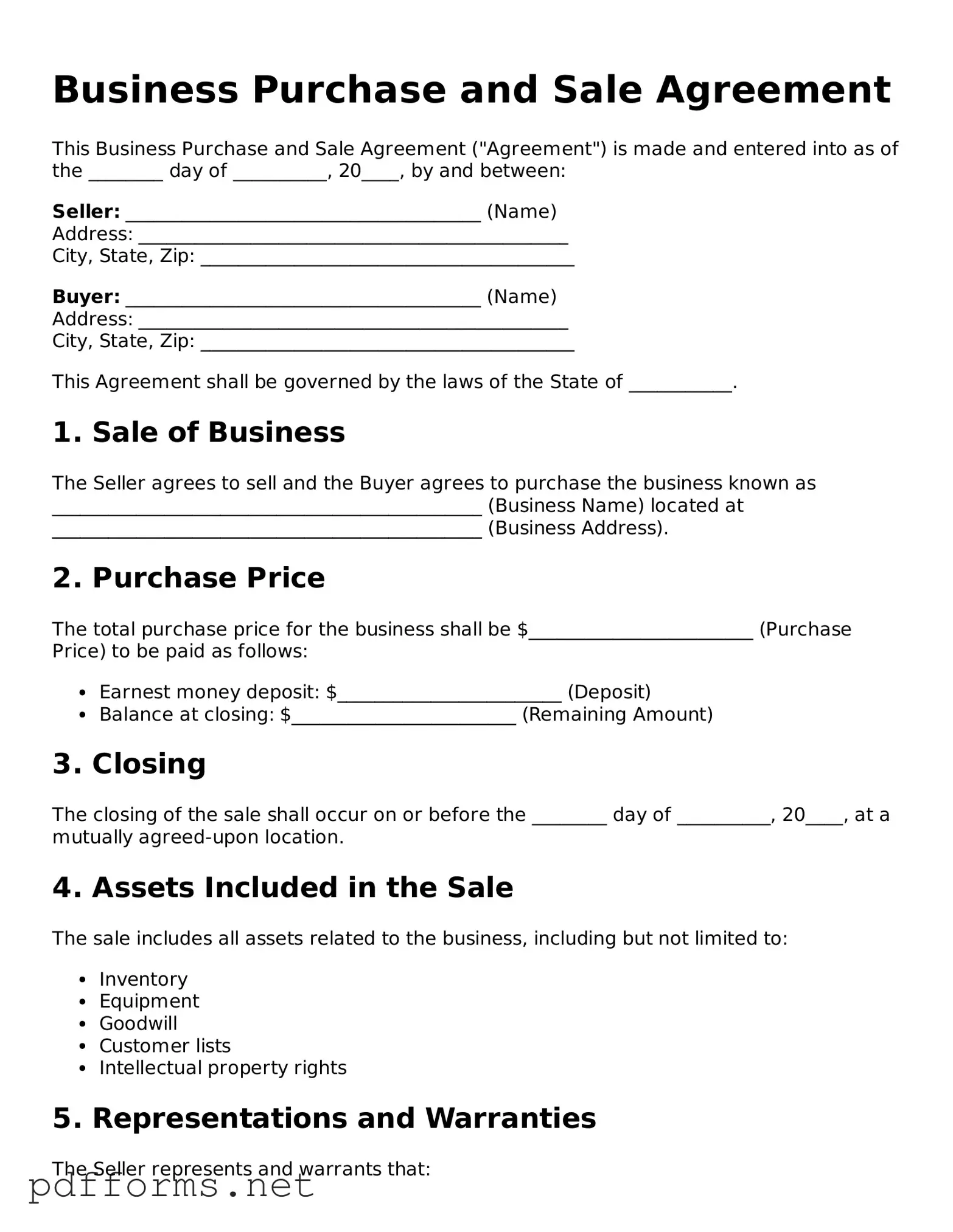 Official Business Purchase and Sale Agreement Template