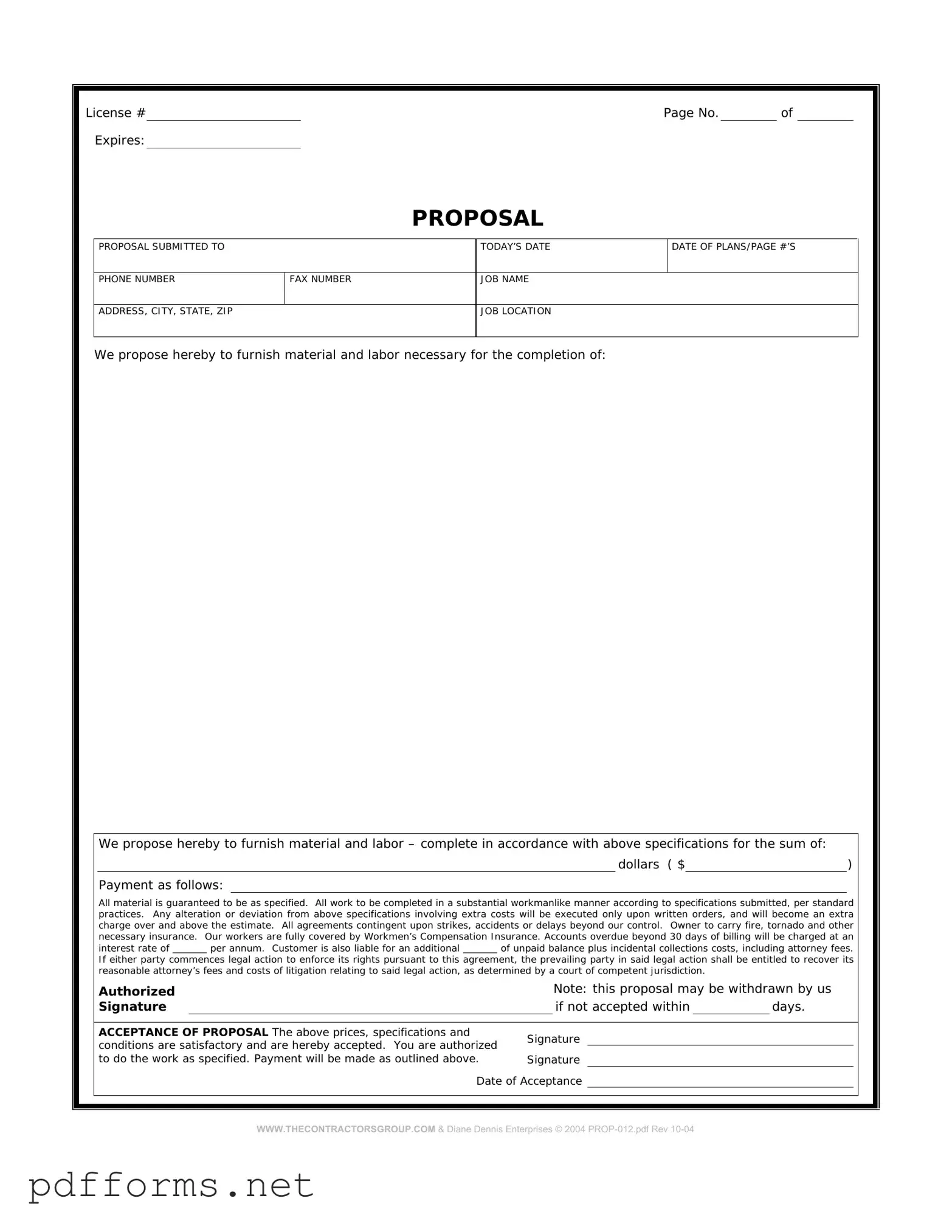 Download Construction proposal form Template