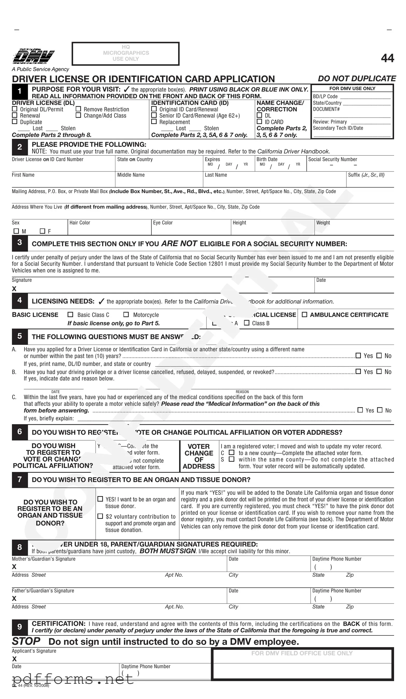 Download Ca Dmv Dl 44 Template