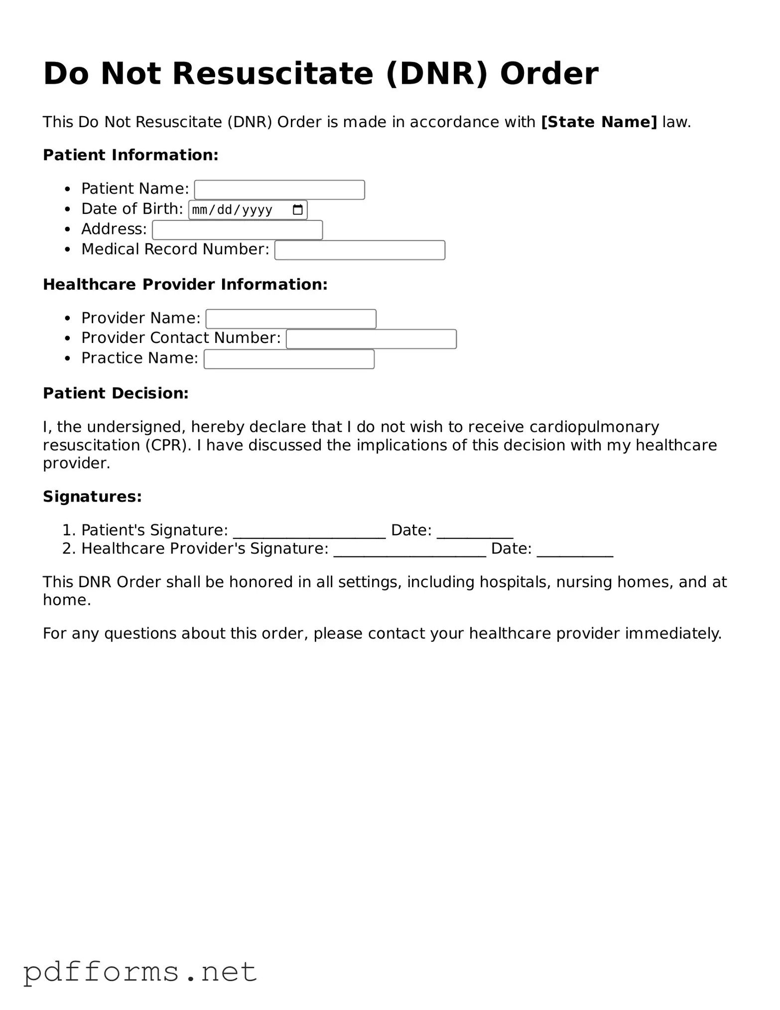 Official Do Not Resuscitate Order Template