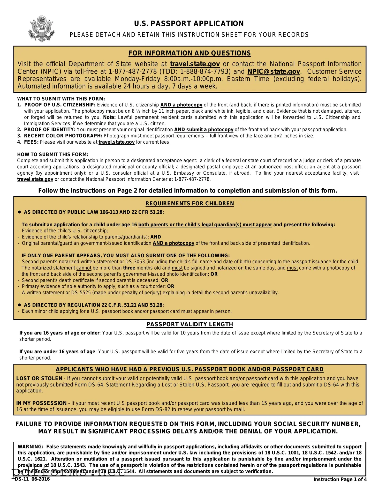 Download DS-11 U.S. Passport application Template