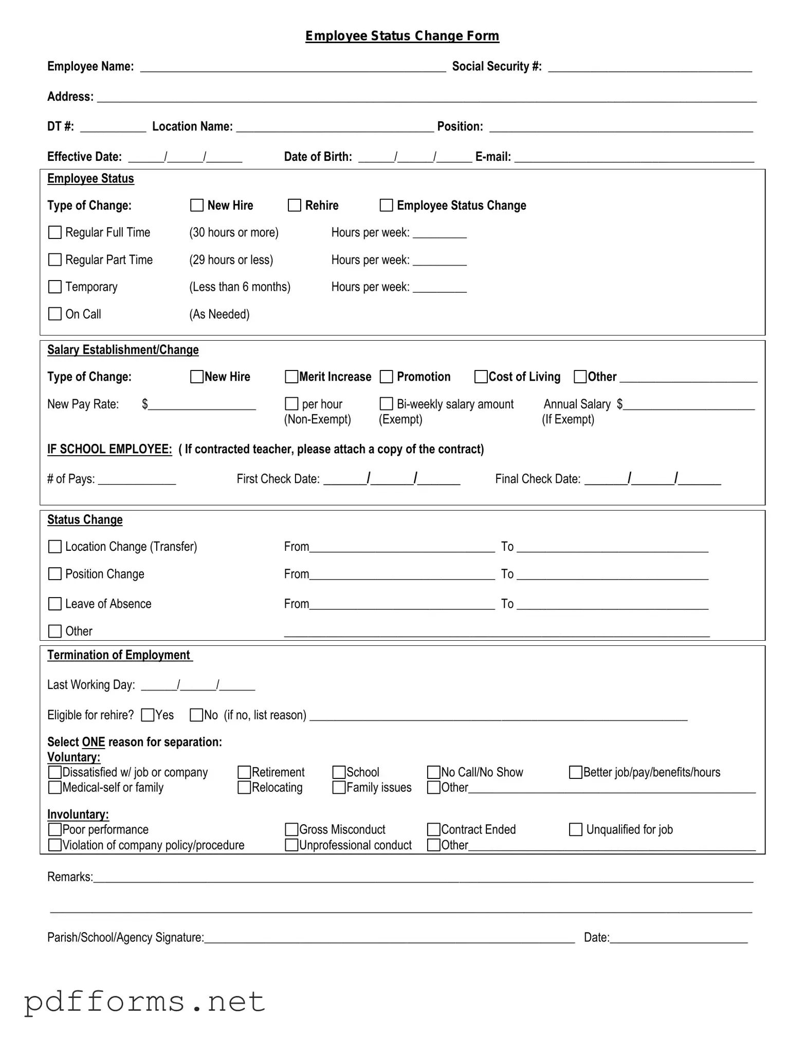 Download Employee Status Change Template