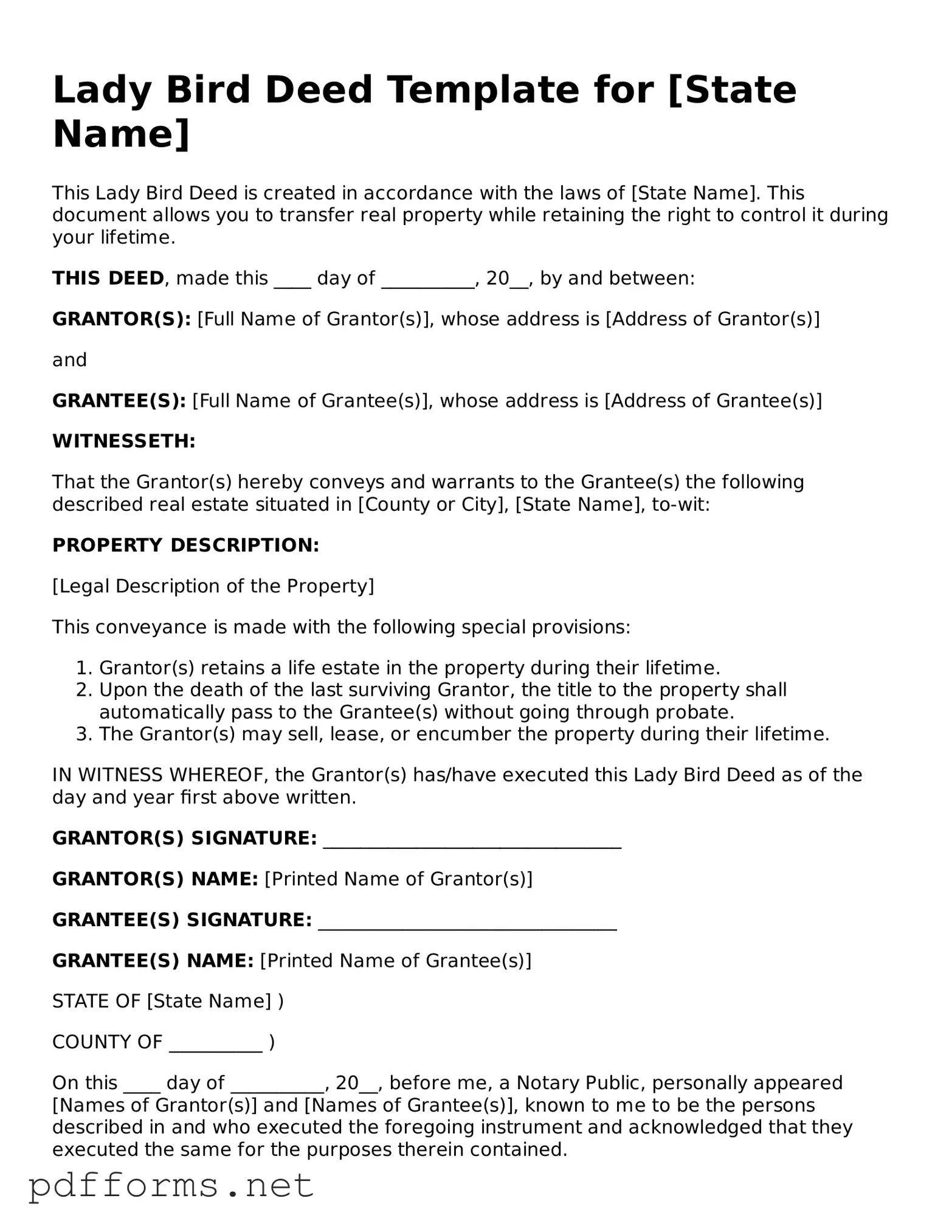Official Lady Bird Deed Template