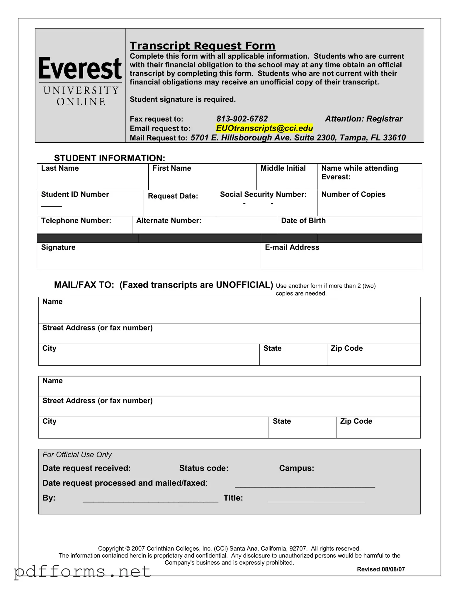 Download Everest University Transcript Template