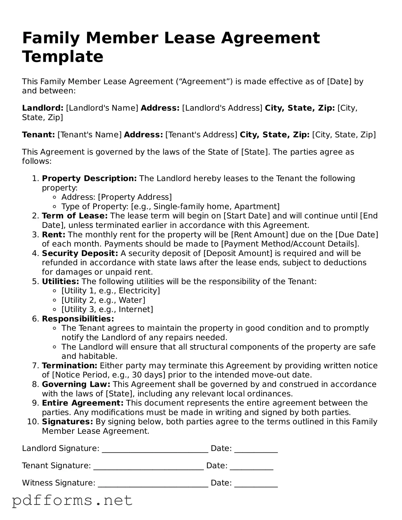 Official Family Member Lease Agreement Template