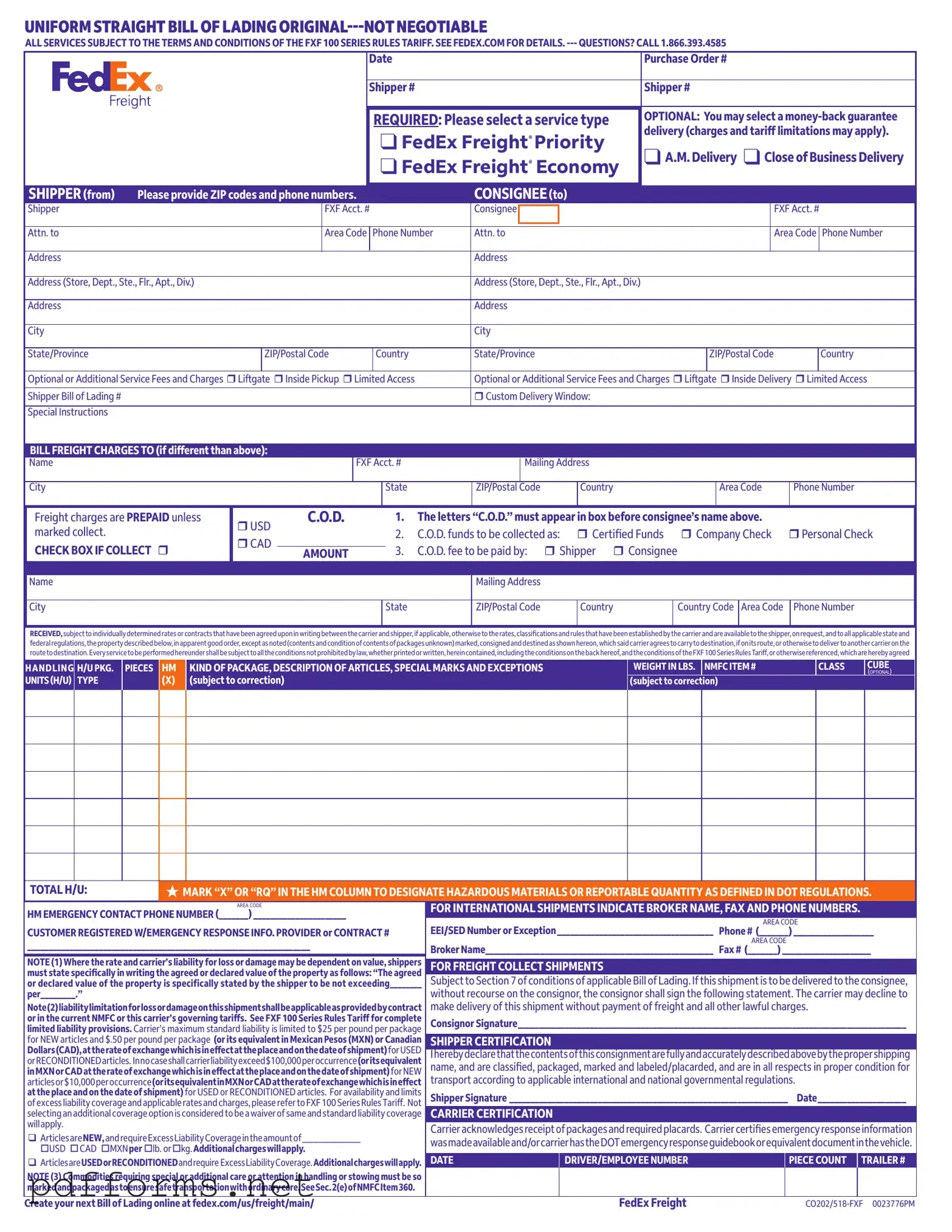 Download Fedex Bill Of Lading Template
