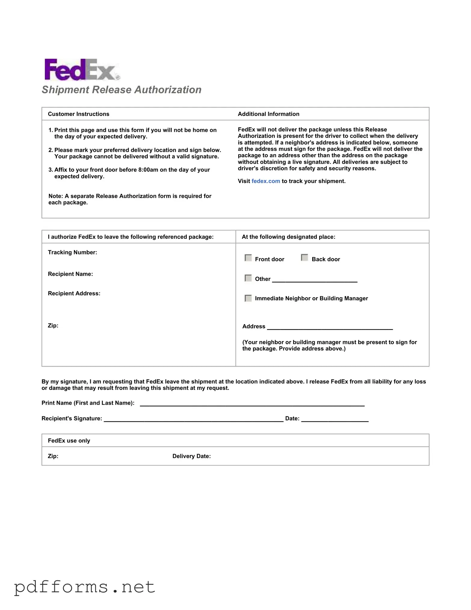 Download Fedex Release Template