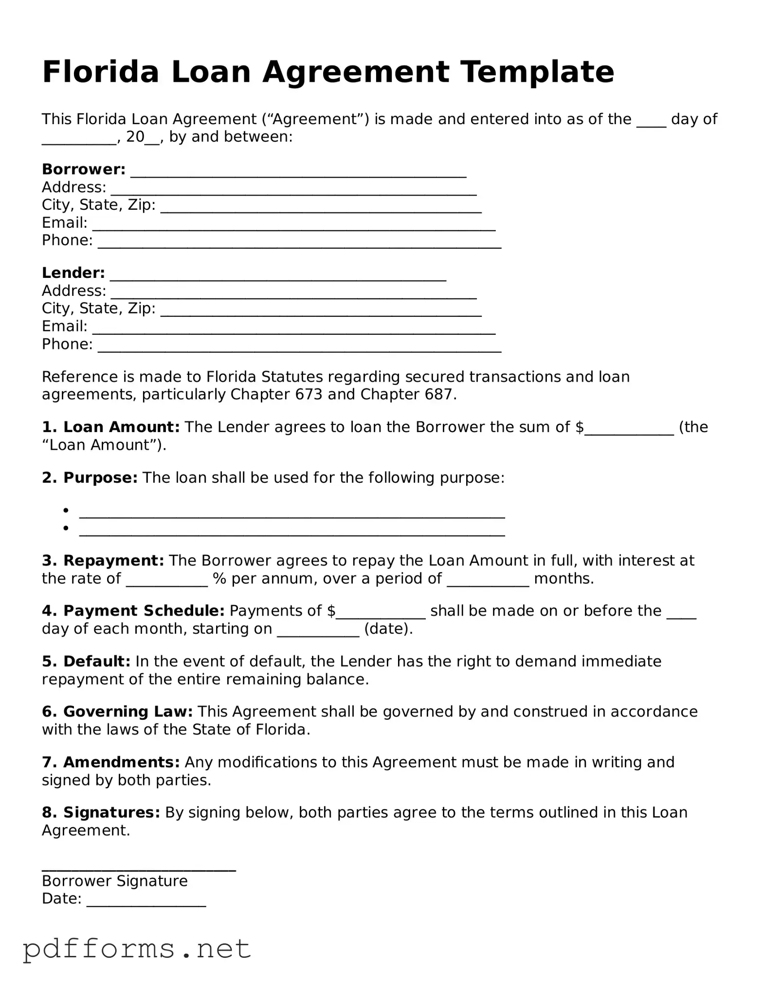Free  Loan Agreement Document for Florida