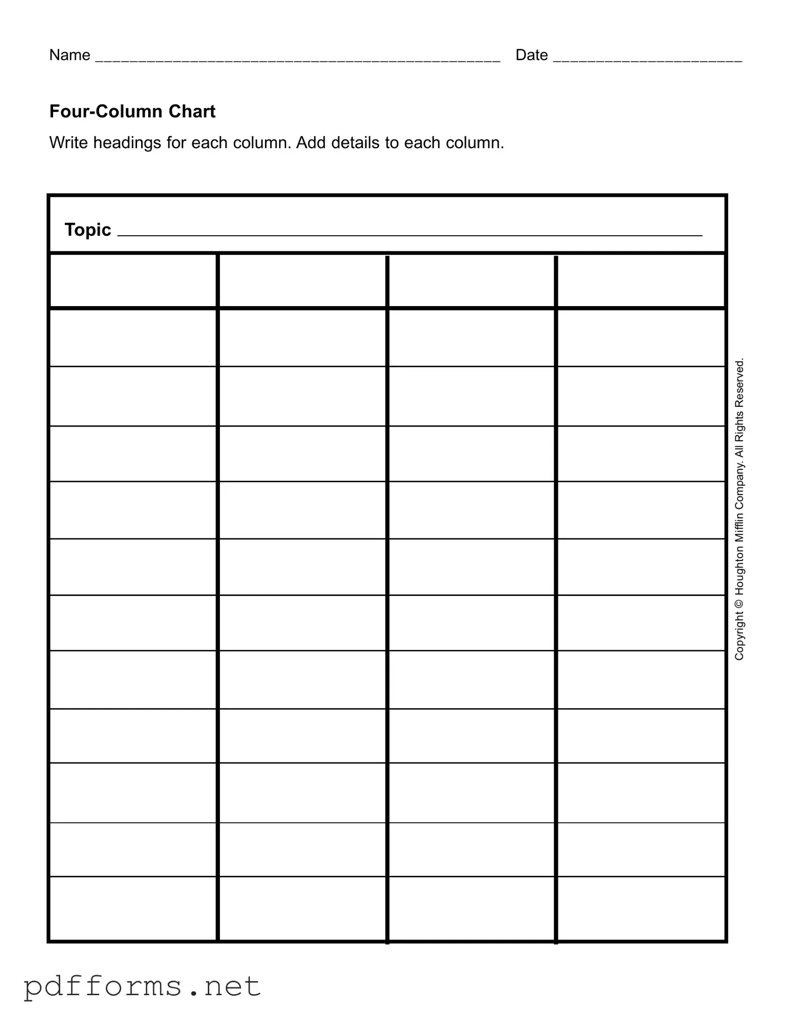 Download Four Column Chart Template