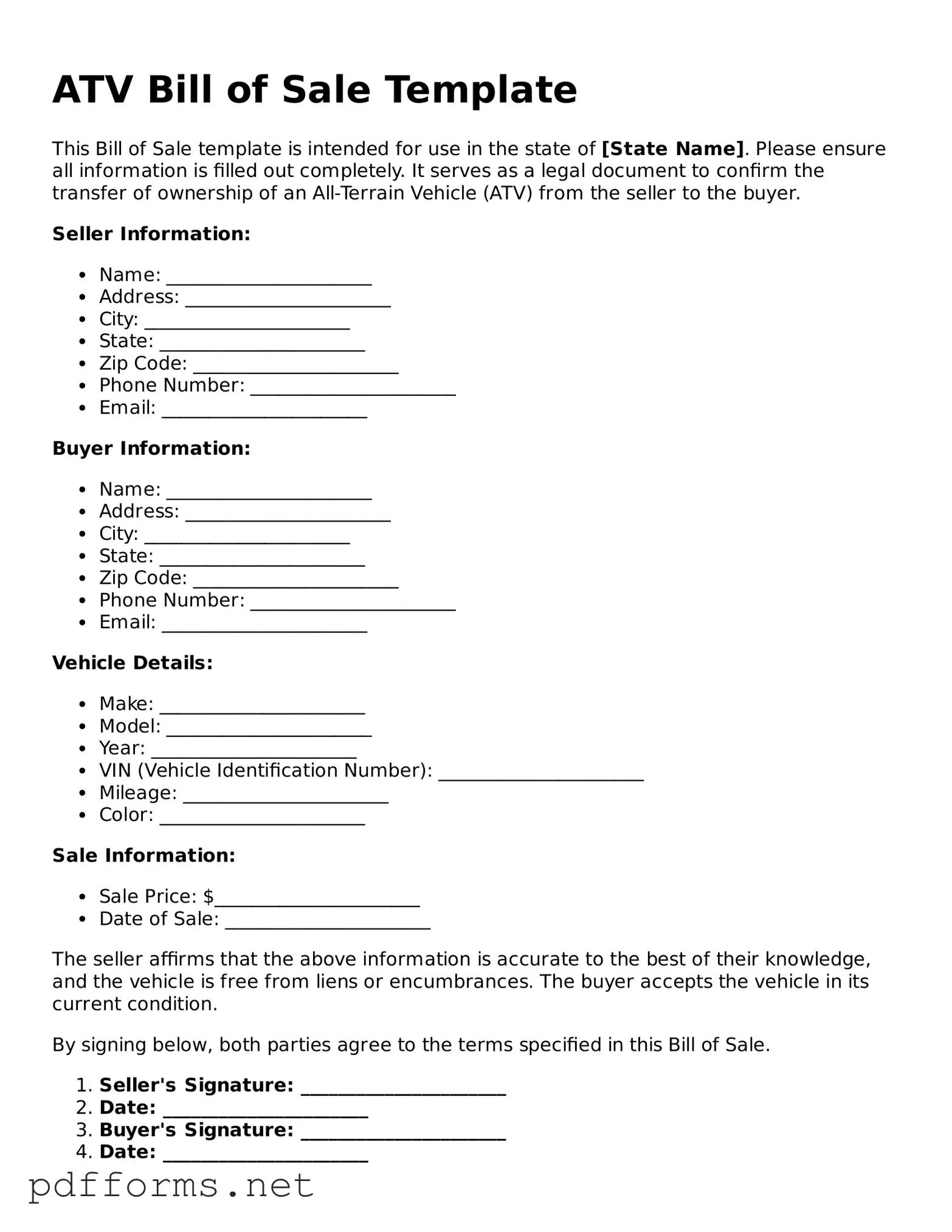 Official ATV Bill of Sale Template