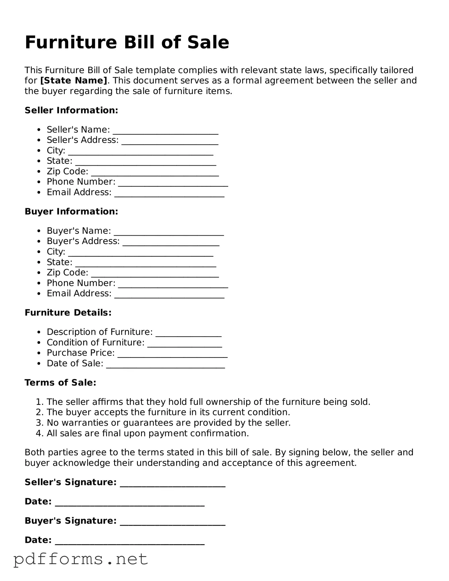 Official Furniture Bill of Sale Template