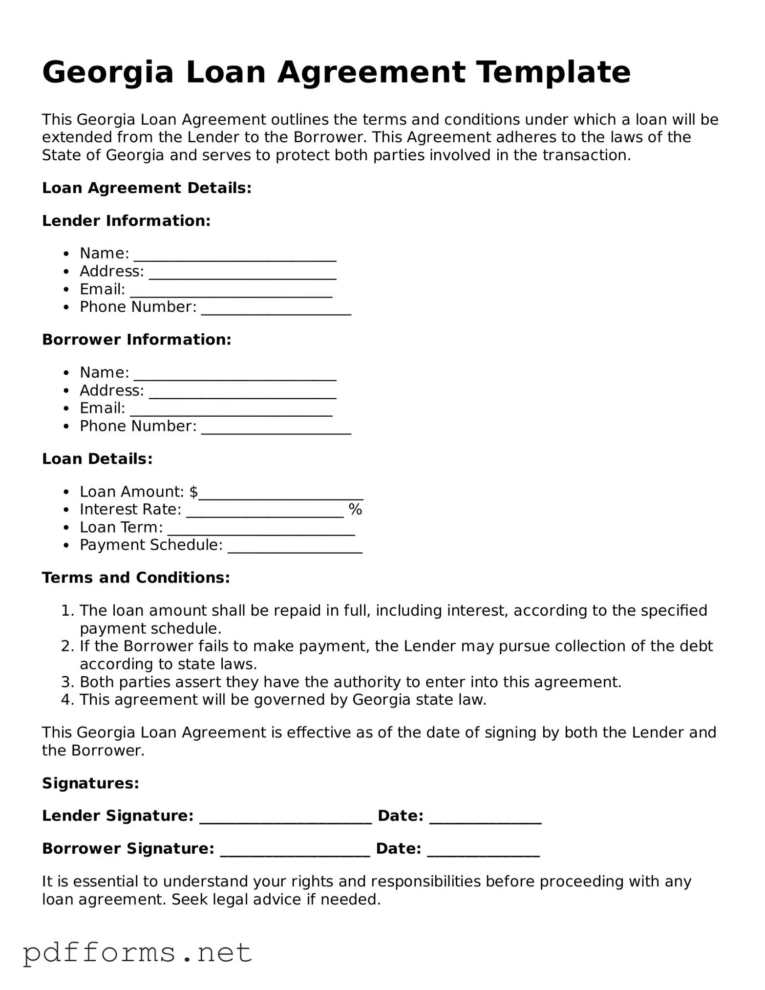 Free  Loan Agreement Document for Georgia