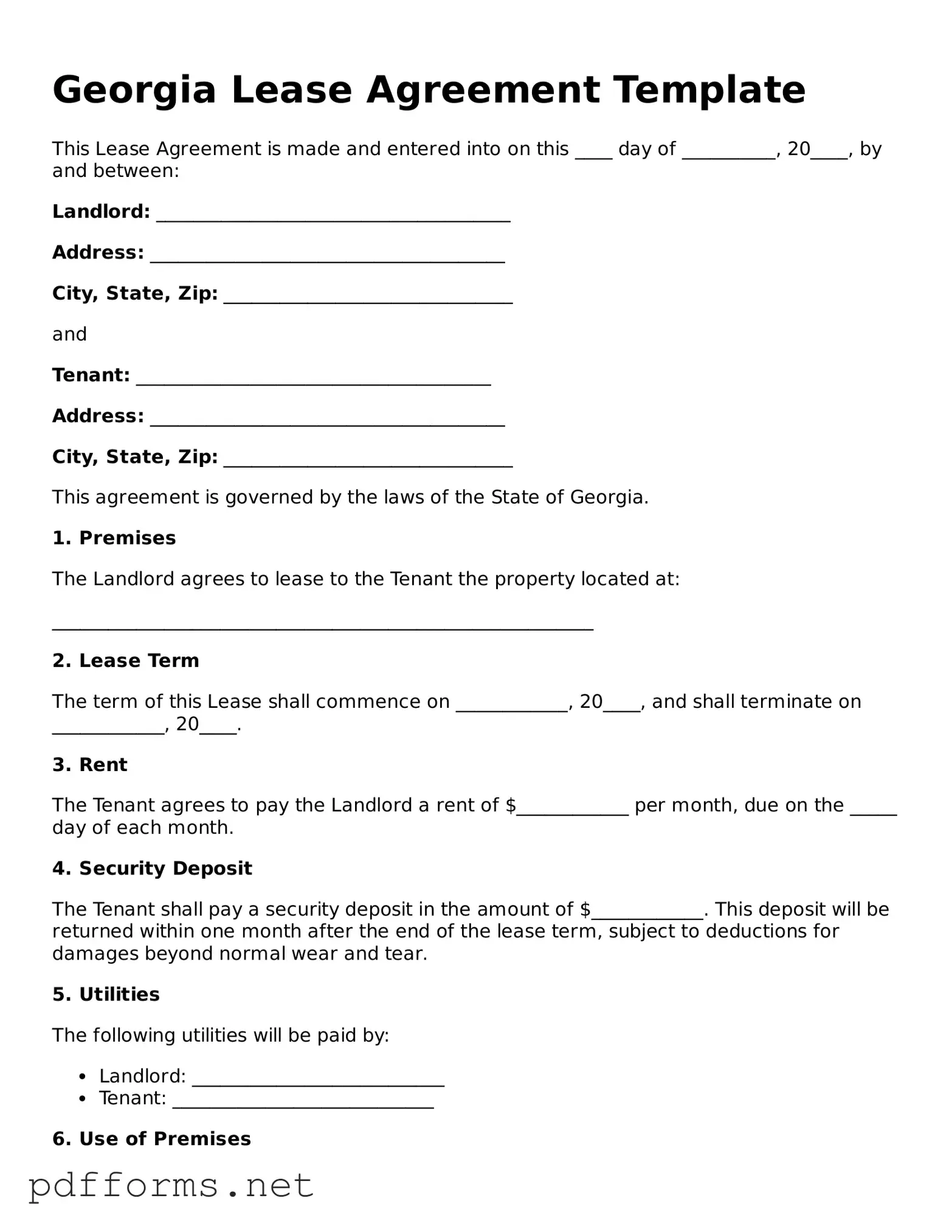 Free  Lease Agreement Document for Georgia