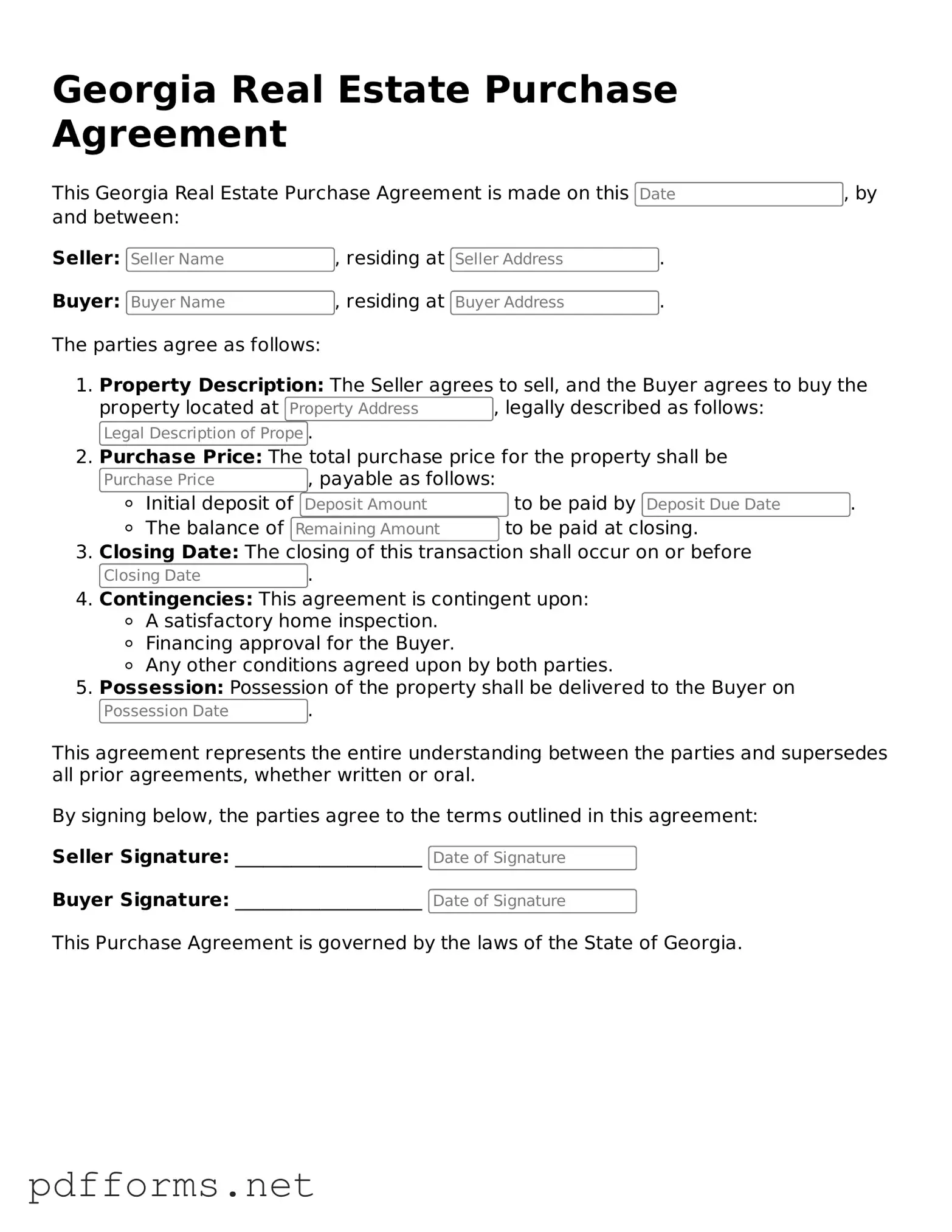 Free  Real Estate Purchase Agreement Document for Georgia