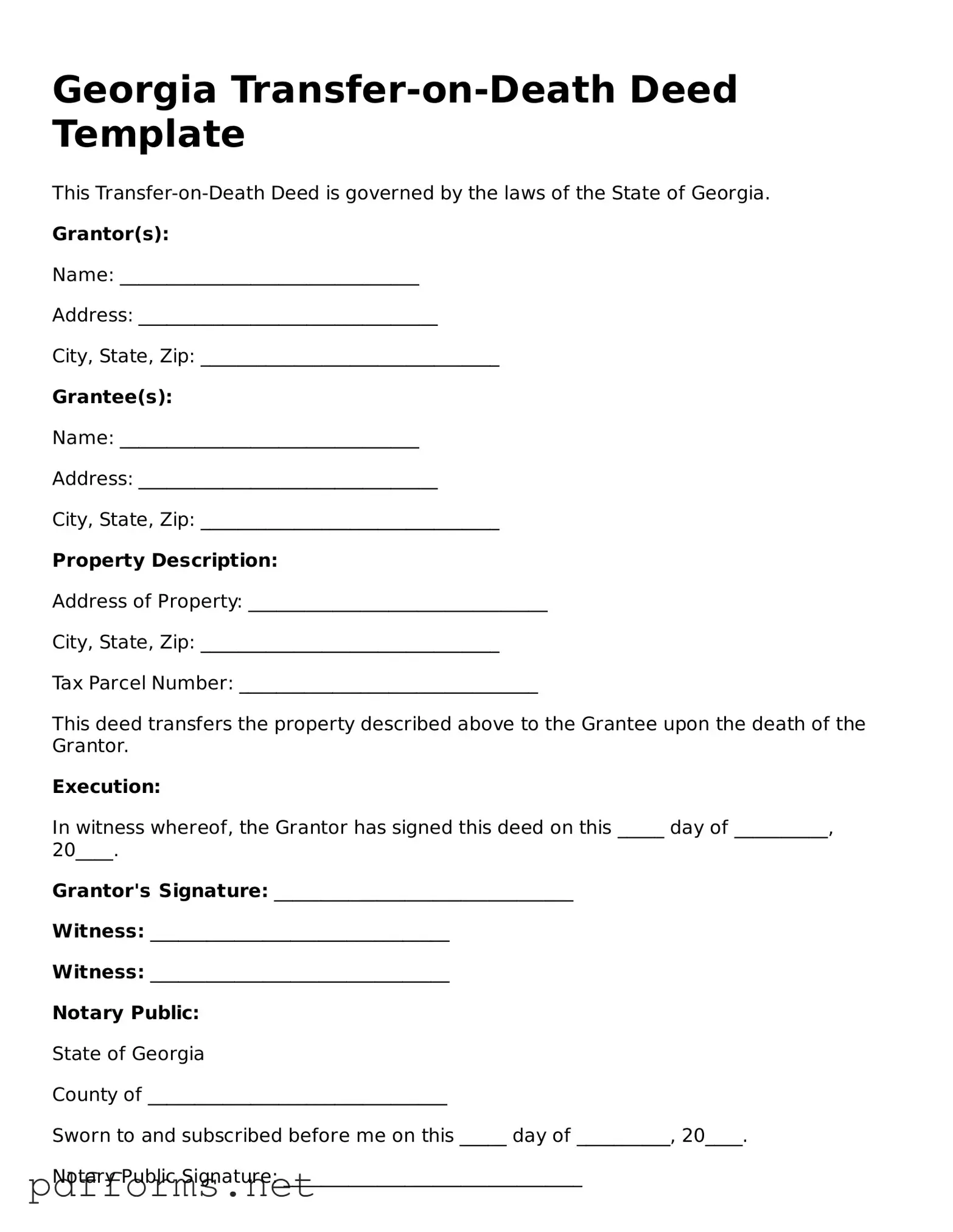 Free  Transfer-on-Death Deed Document for Georgia
