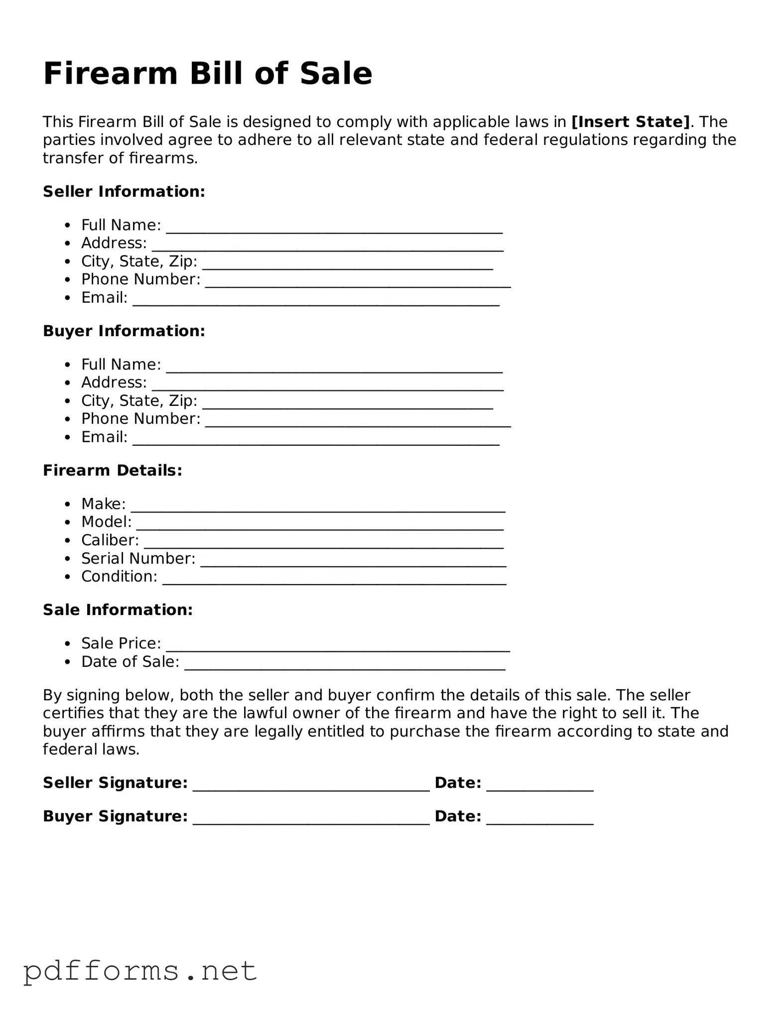 Official Firearm Bill of Sale Template