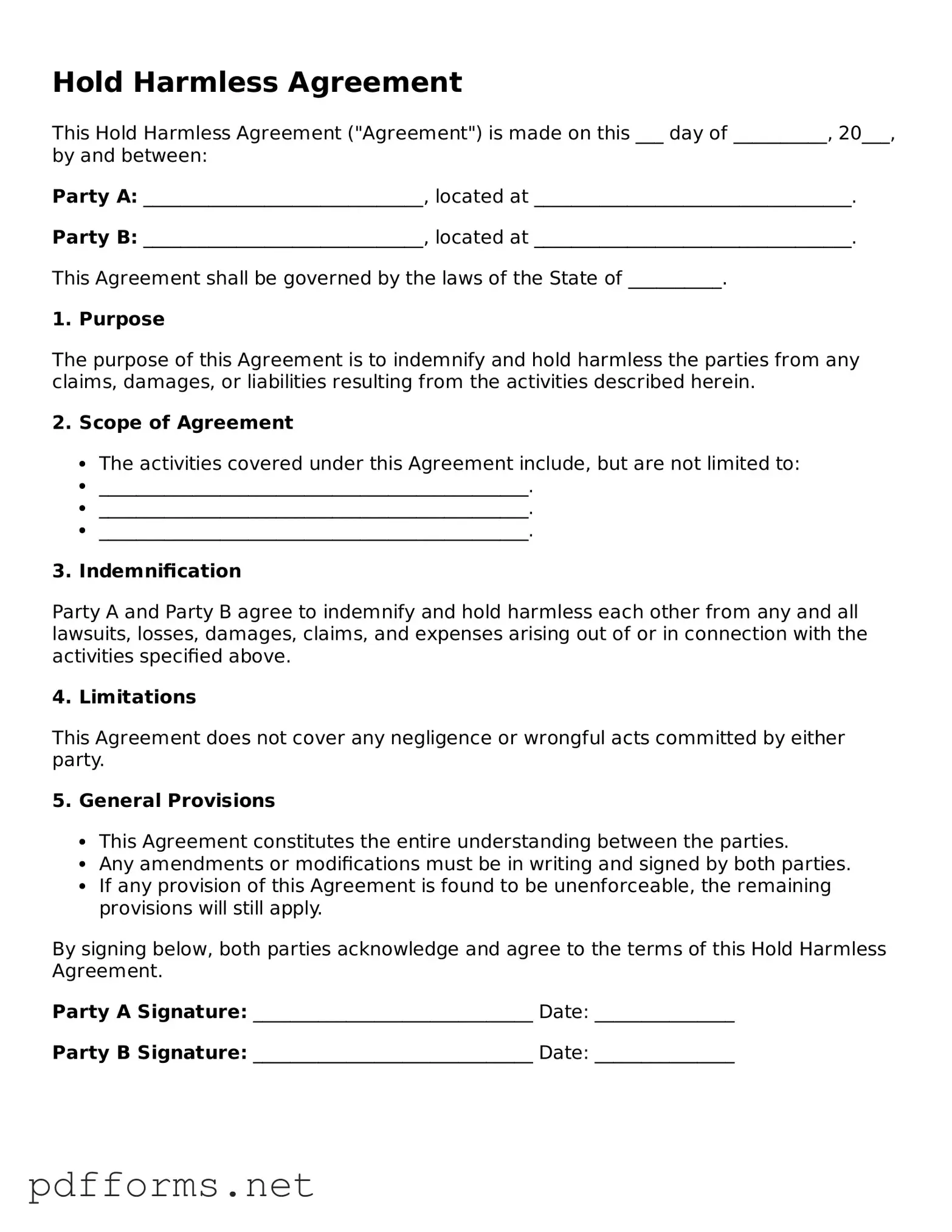 Official Hold Harmless Agreement Template
