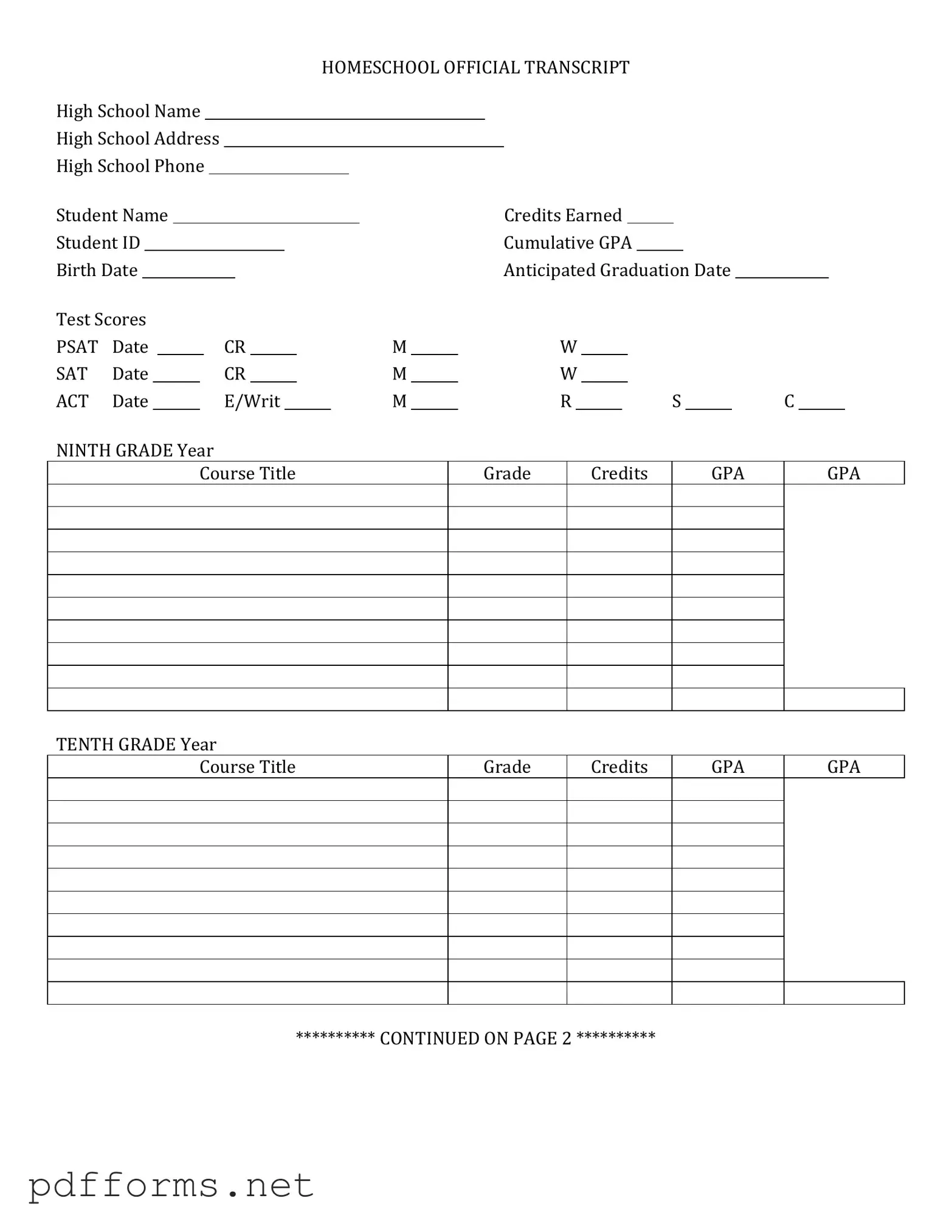 Download High School Transcript Template