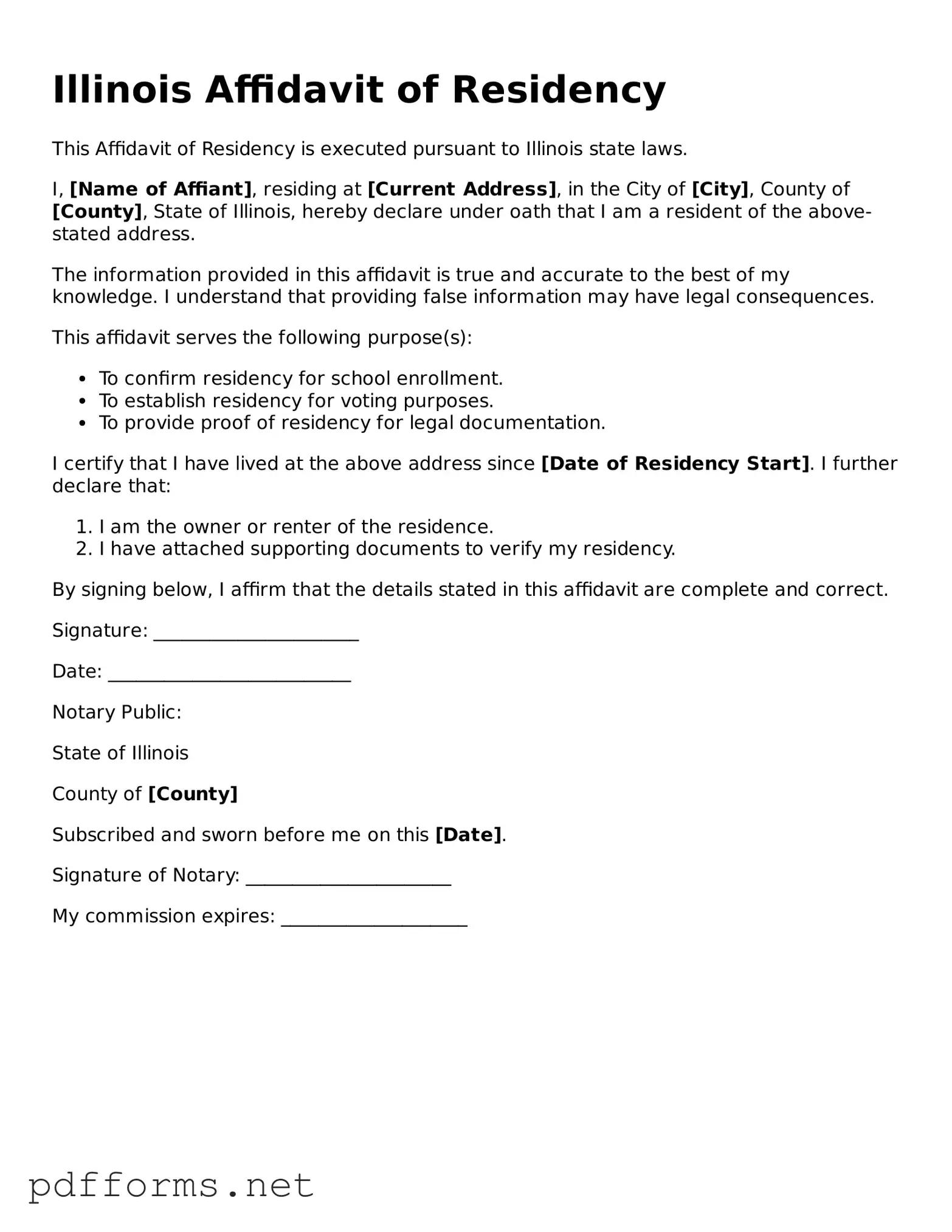 Free  Affidavit of Residency Document for Illinois