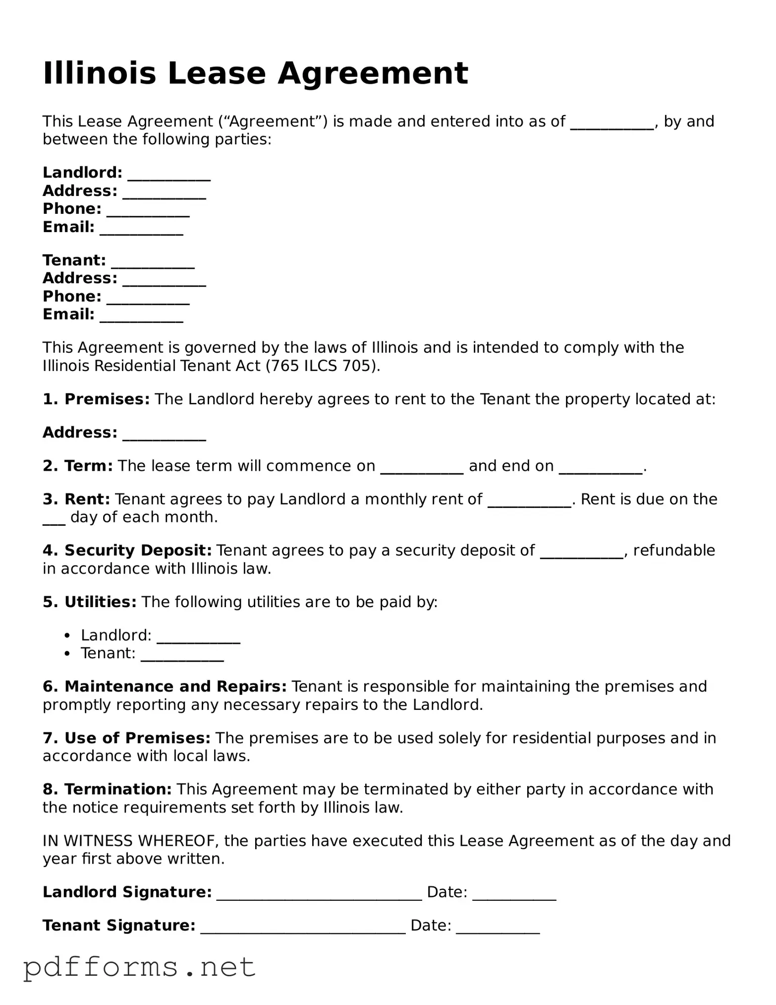 Free  Lease Agreement Document for Illinois