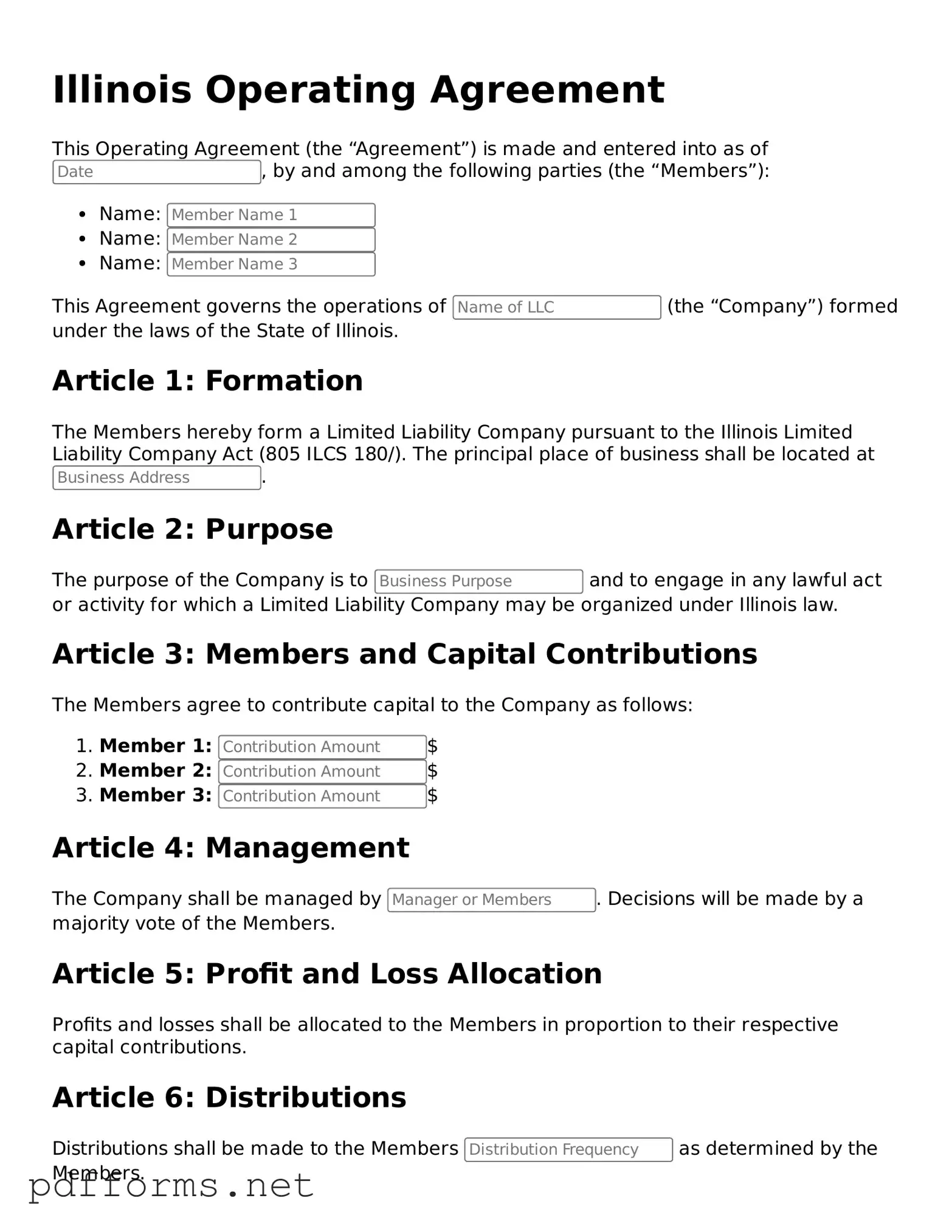 Free  Operating Agreement Document for Illinois