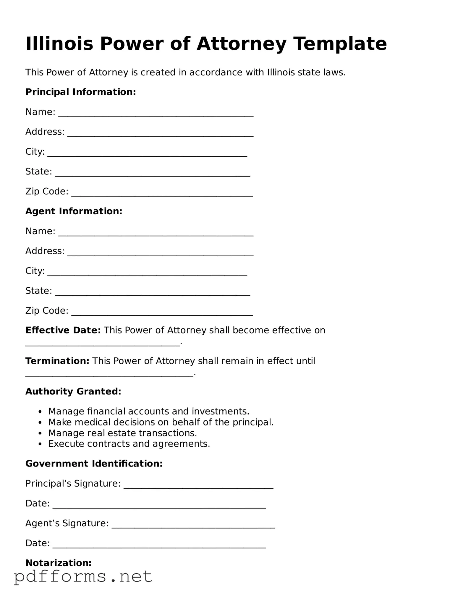 Free  Power of Attorney Document for Illinois