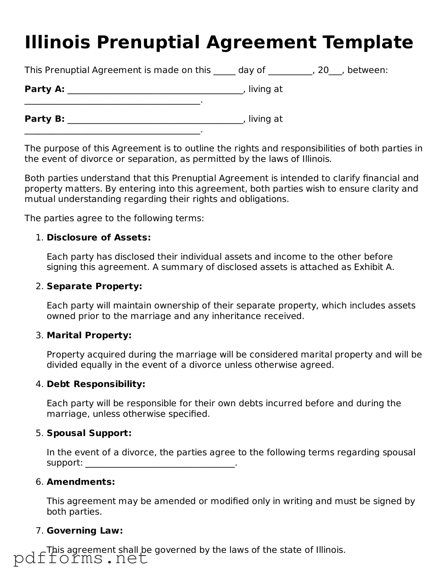 Free  Prenuptial Agreement Document for Illinois