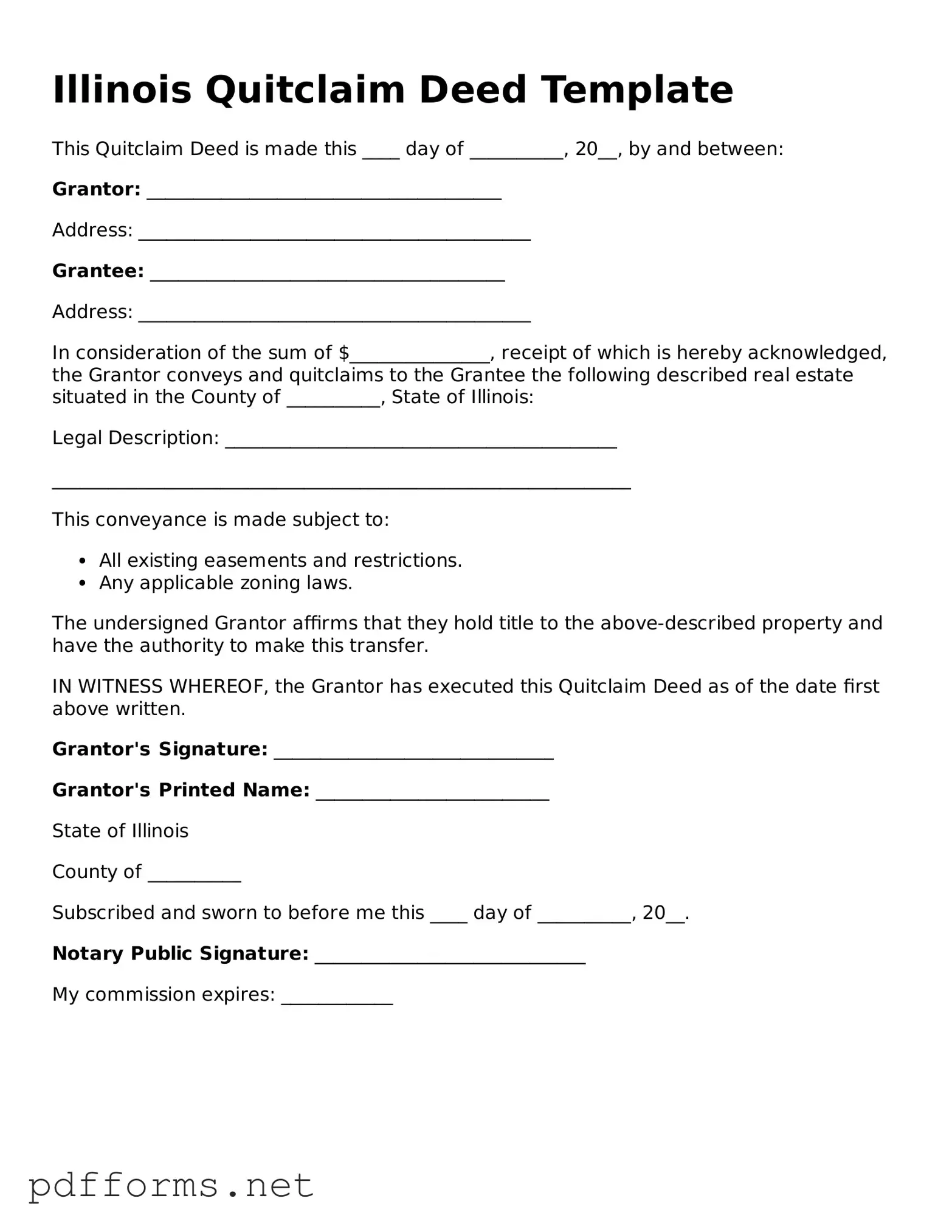 Free  Quitclaim Deed Document for Illinois