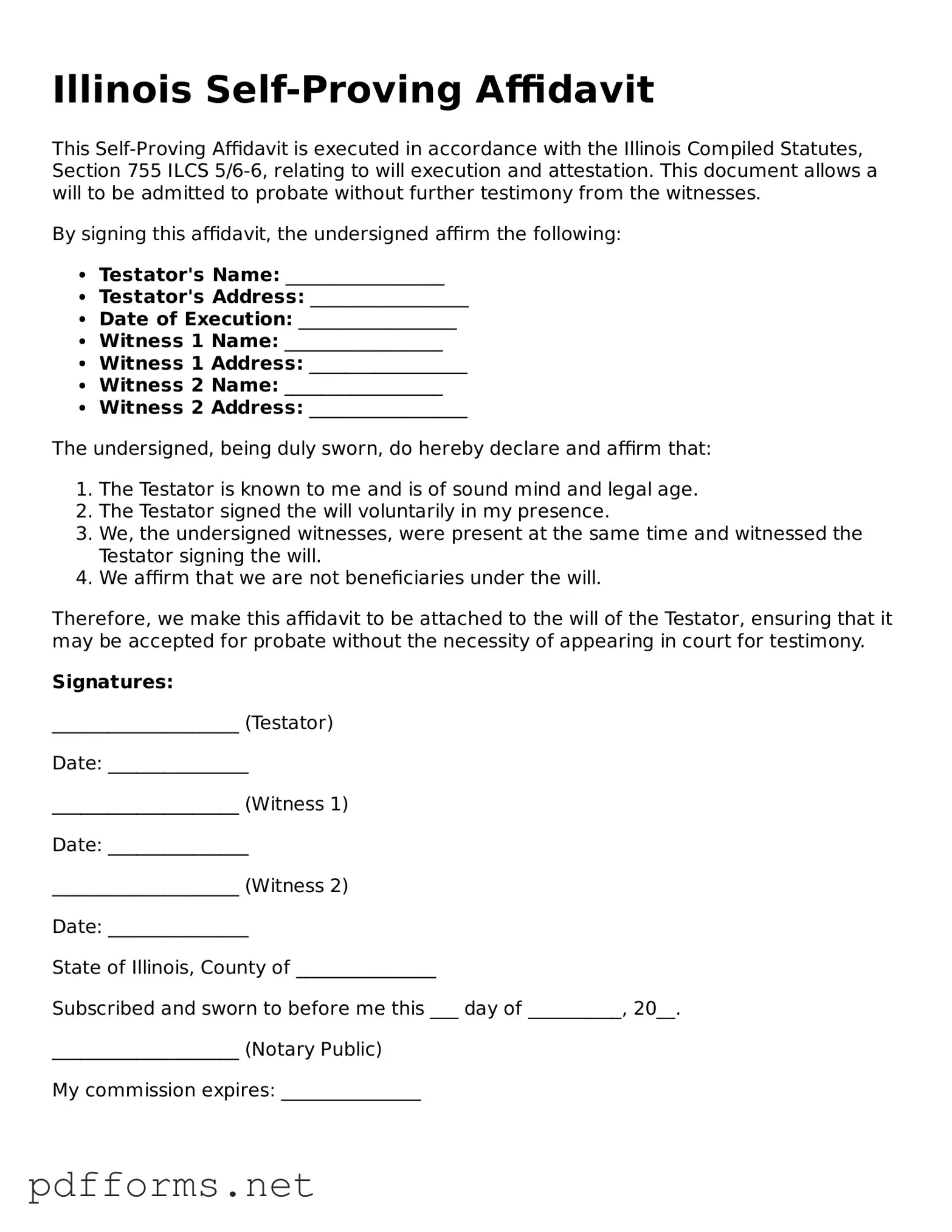 Free  Self-Proving Affidavit Document for Illinois