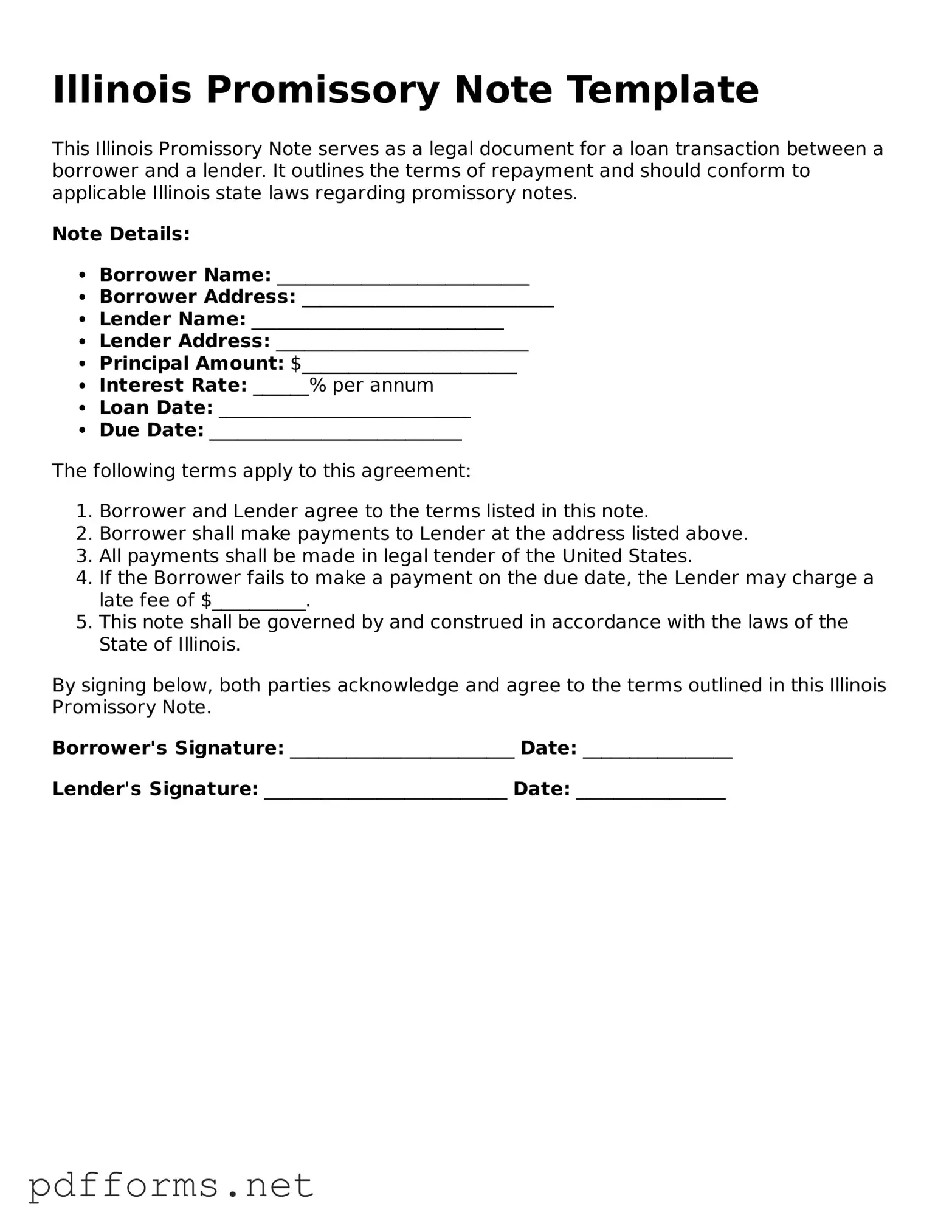 Free  Promissory Note Document for Illinois