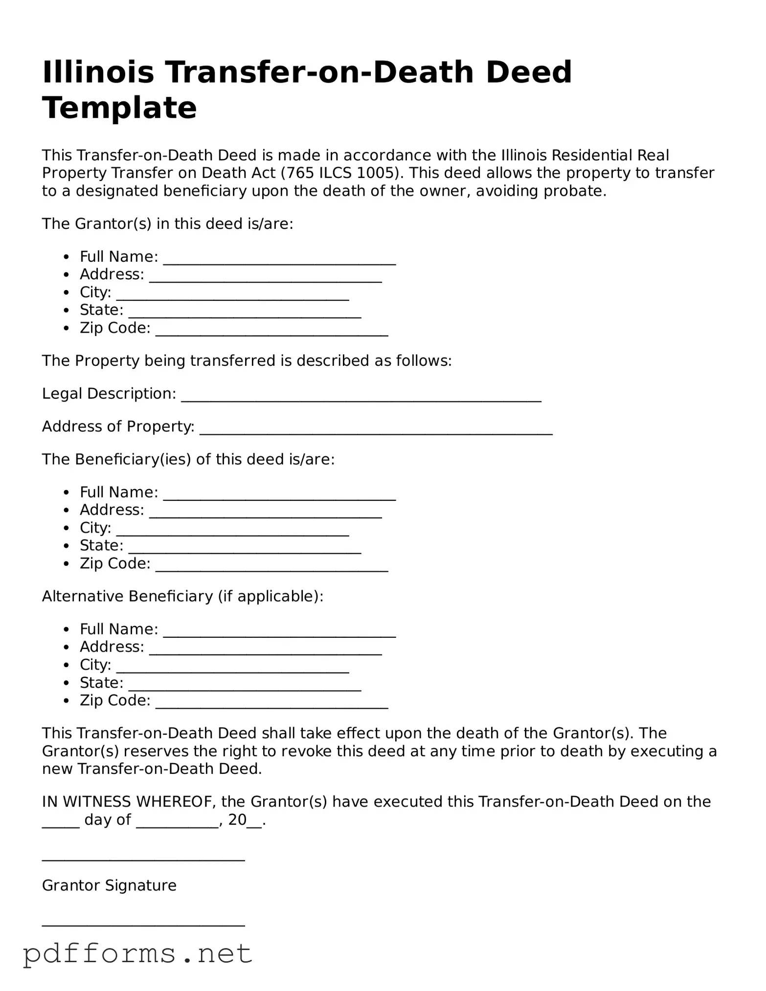 Free  Transfer-on-Death Deed Document for Illinois