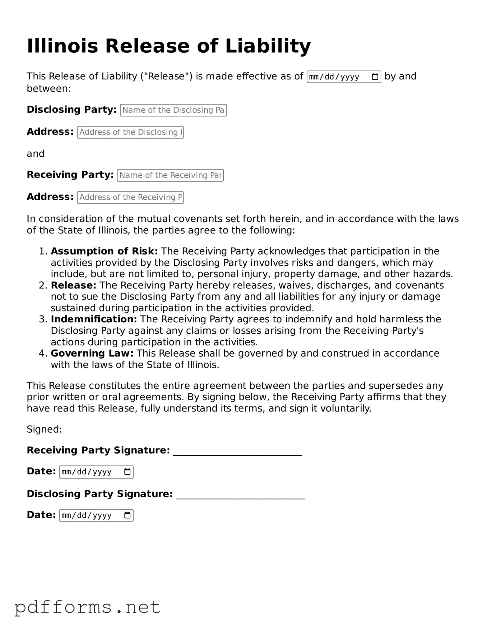 Free  Release of Liability Document for Illinois