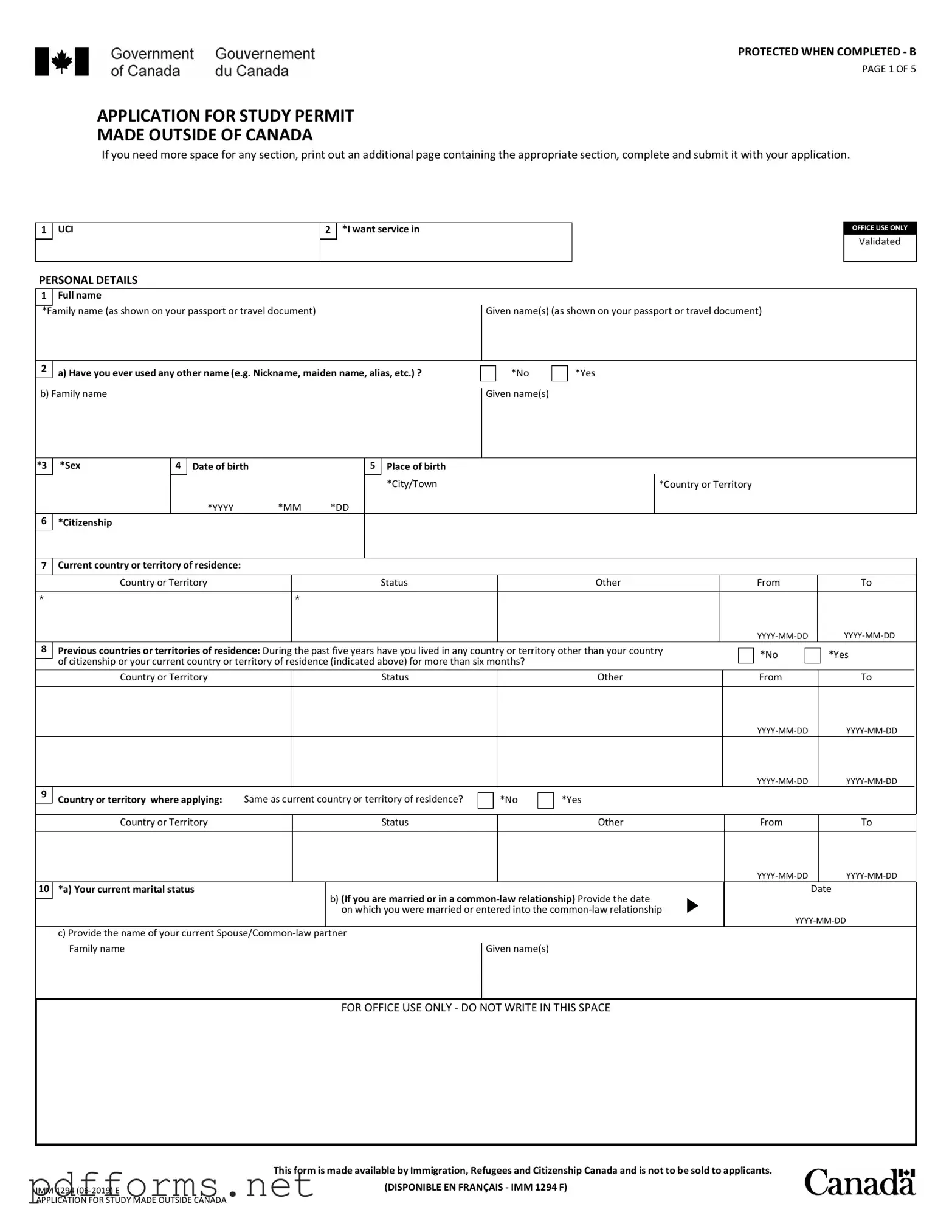 Download Imm 1294 Template